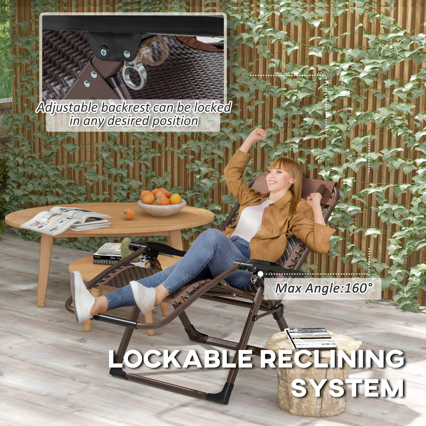 Outdoor Zero Gravity Chair, Folding PE Rattan Recliner, Brown Lounger Chairs at Gallery Canada