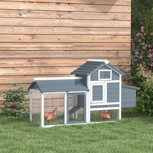 60" Large Chicken Coop, Wooden Hen House, 2 Doors, Nesting Box, Removable Tray, White Chicken Coops White and Grey at Gallery Canada