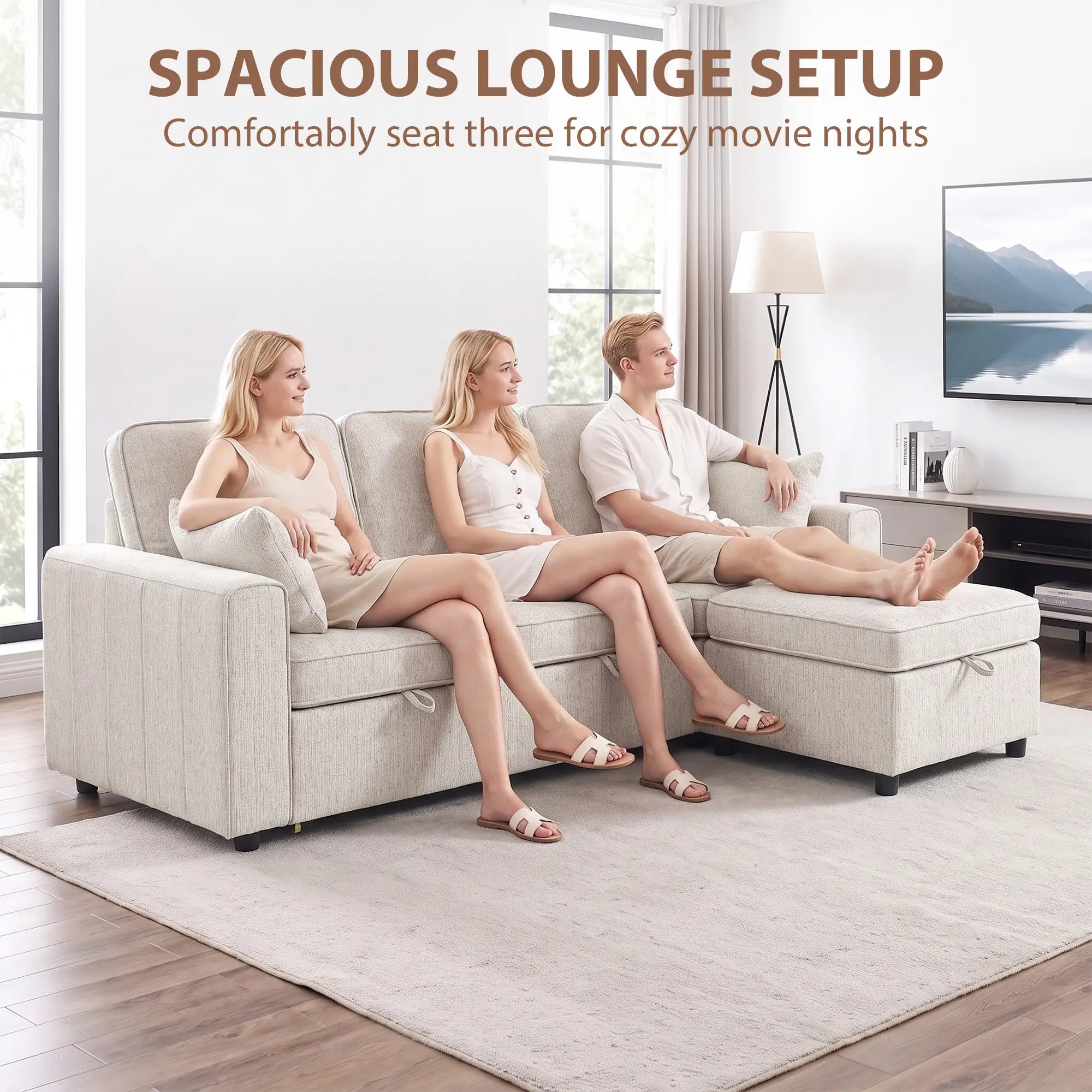 Modular Sectional Sofa Bed With Reversible Ottoman, Beige Sofas & Reclining Chairs at Gallery Canada
