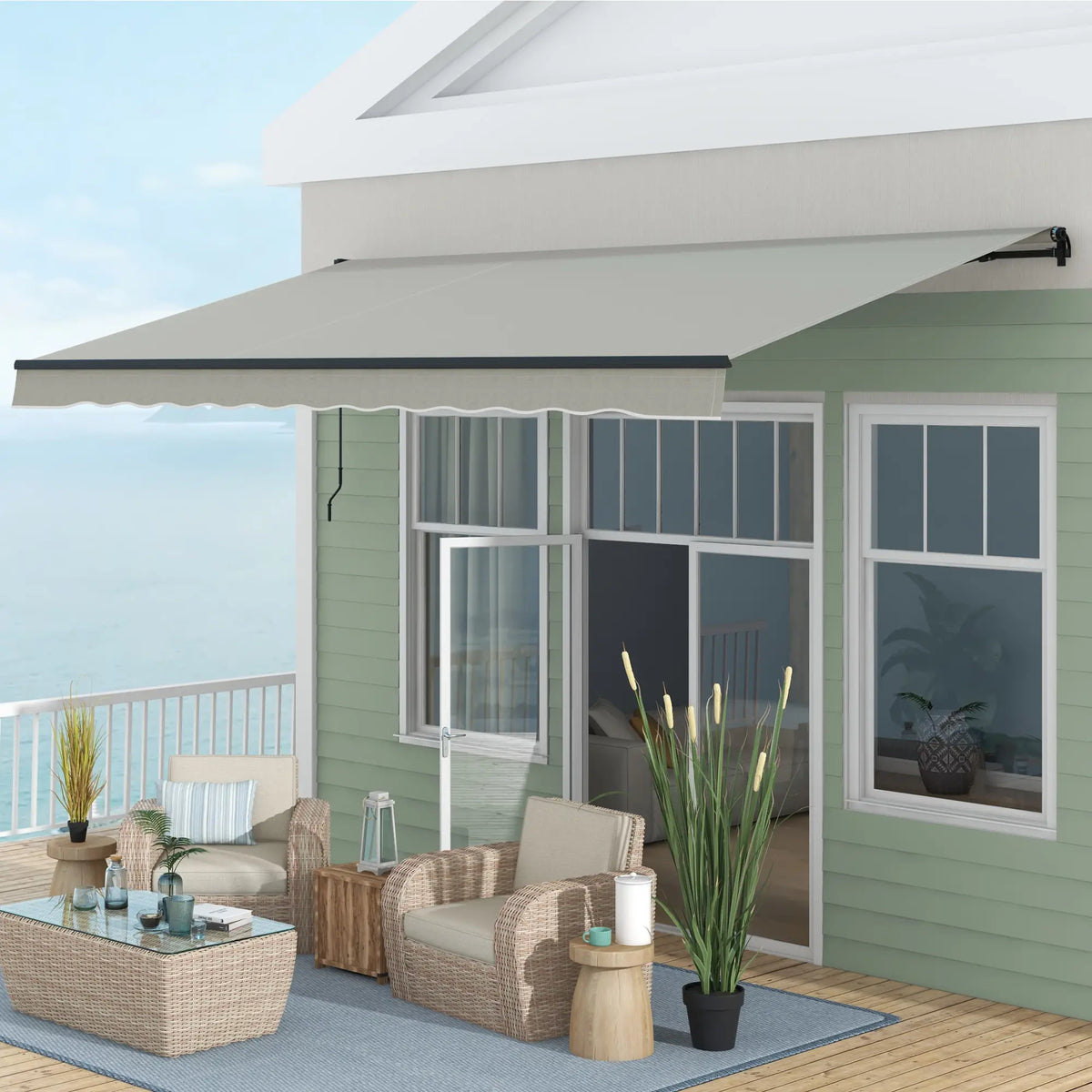 15' X 10' Retractable Awning, 280gsm UV Resistant Sunshade, Light Grey Window Awnings at Gallery Canada