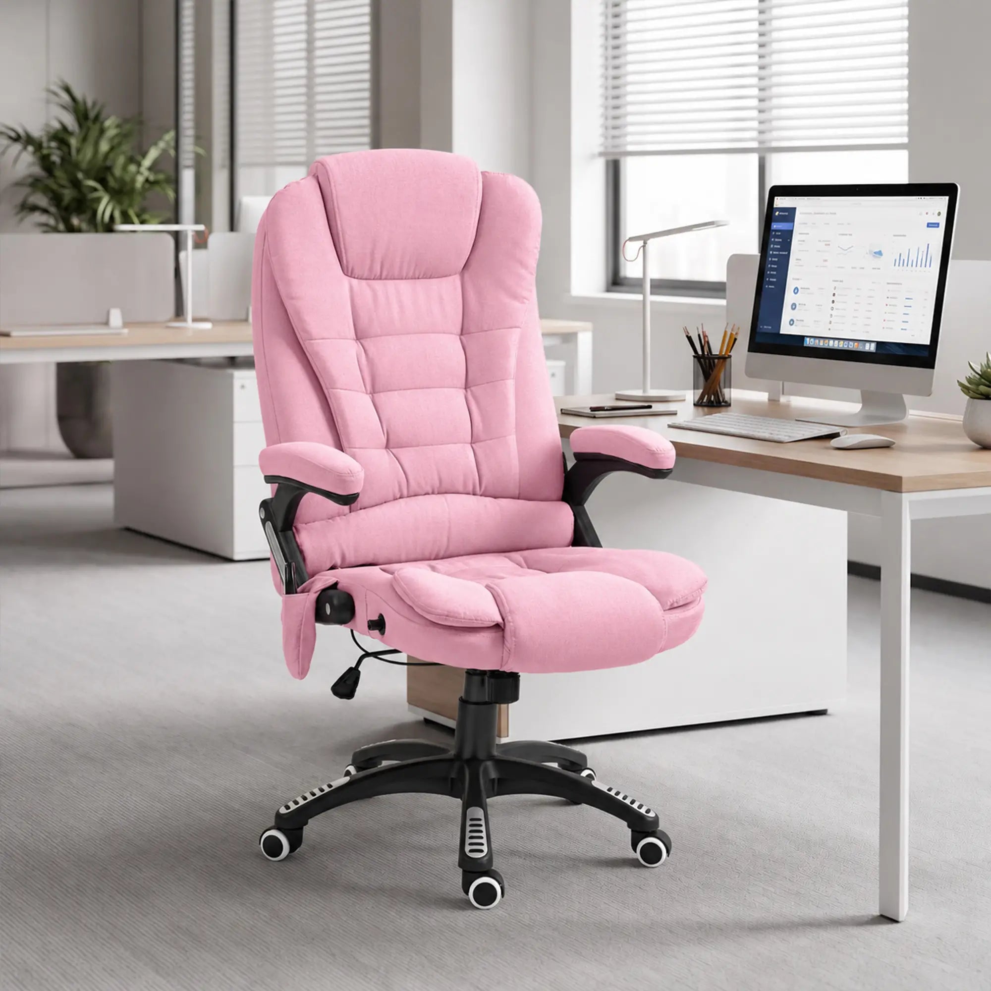 6 Point Vibrating Massage Chair, High Back Executive, Reclining, Swivel Wheels, Pink Massage Chairs at Gallery Canada