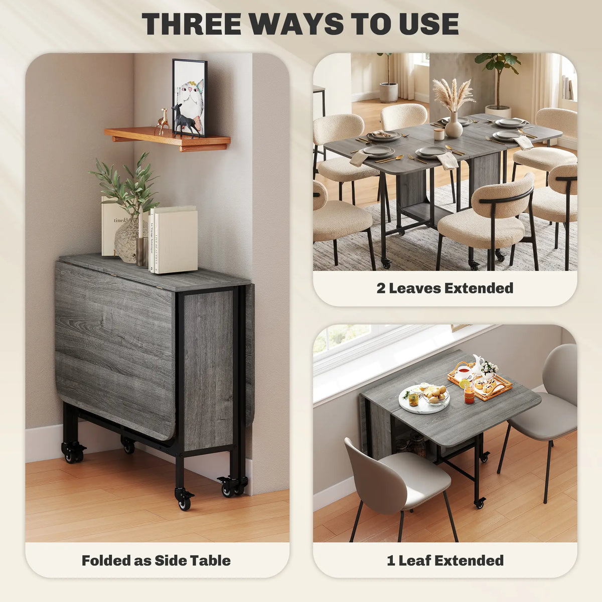 Folding Dining Table, Extendable Kitchen Table, Distressed Grey, Grey Bar Tables & Dining Tables at Gallery Canada