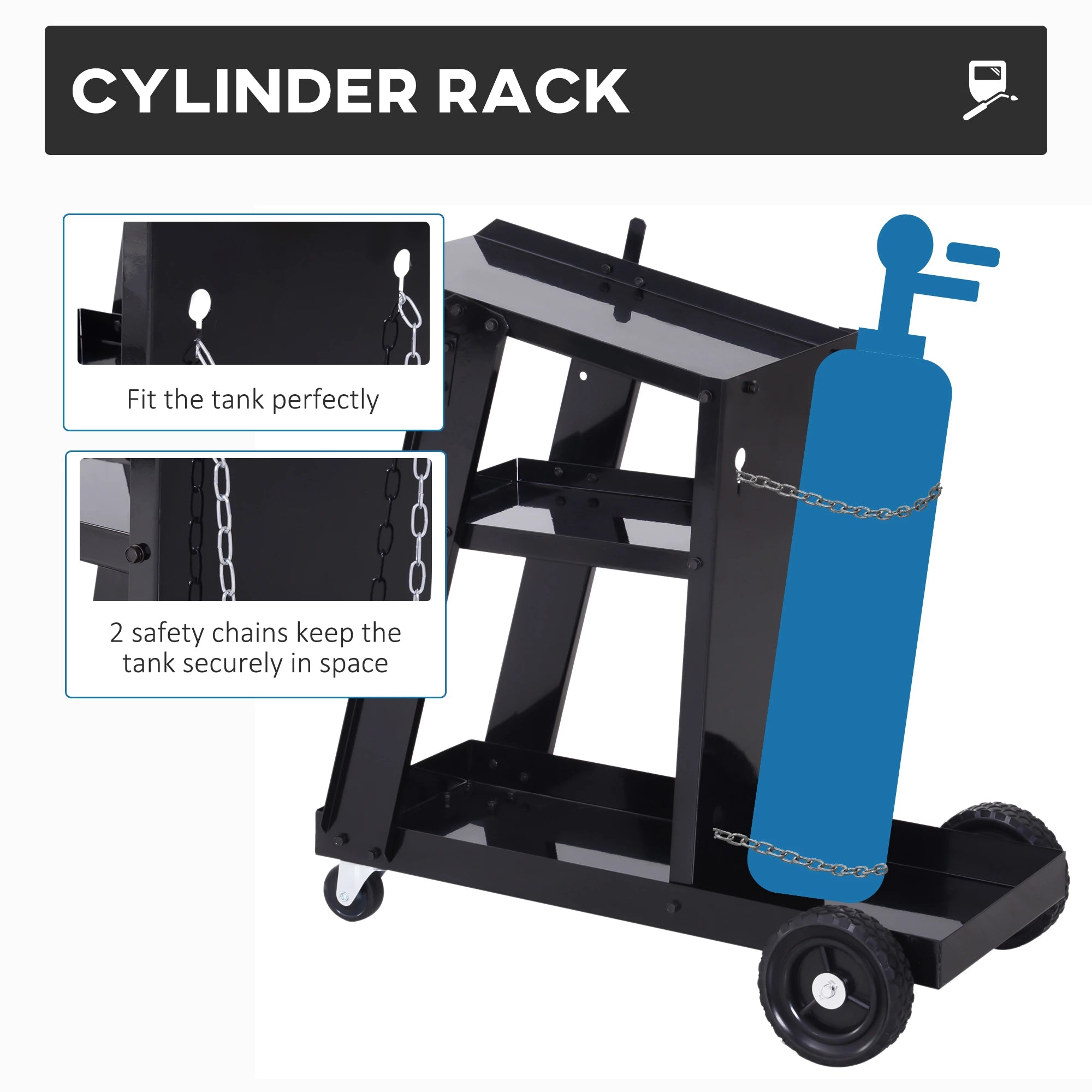 3 Tier Welding Cart, Welder Trolley, Garage Cart for Tanks Gas Bottles, Black Tool Organizers at Gallery Canada