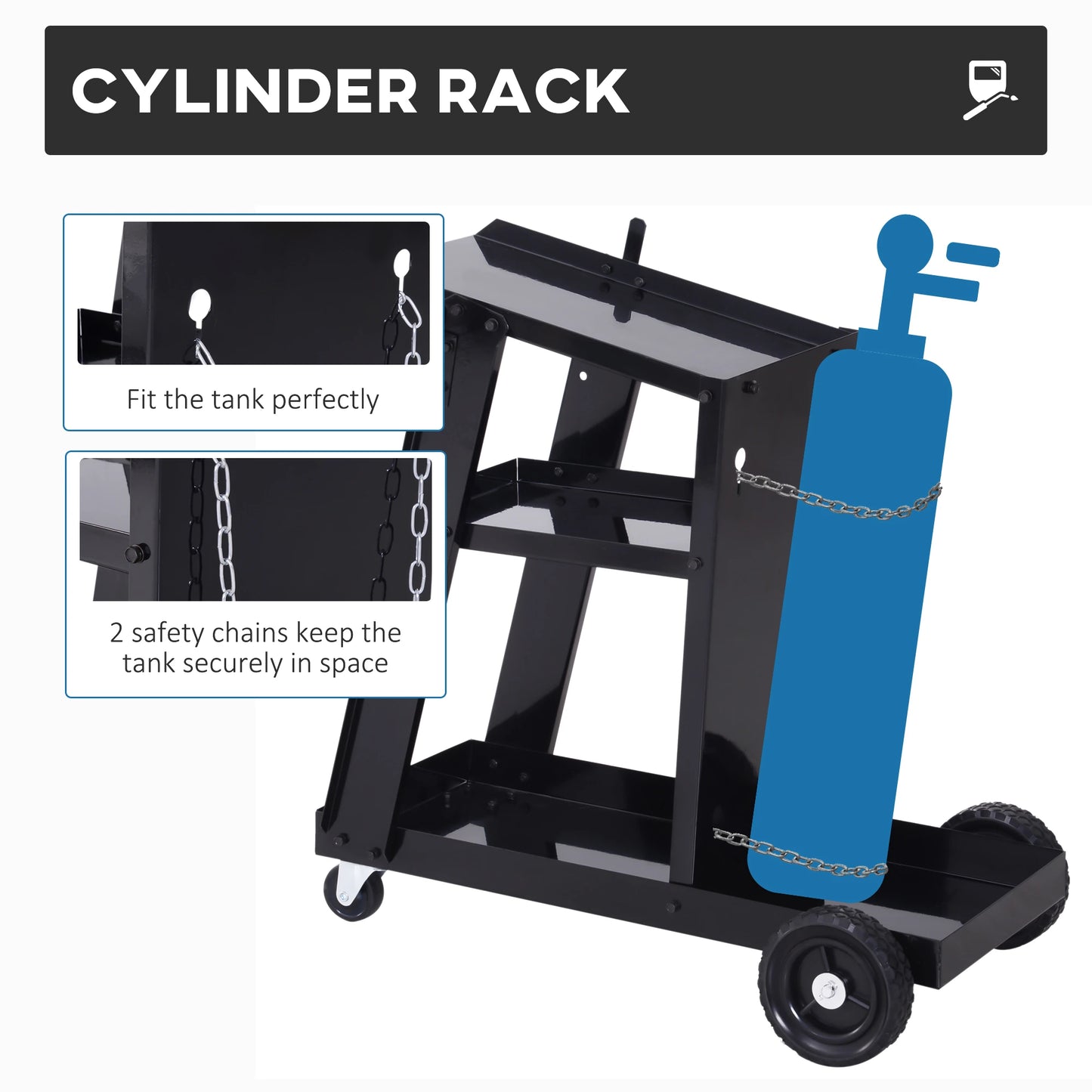 3 Tier Welding Cart, Welder Trolley, Garage Cart for Tanks Gas Bottles, Black Tool Organizers at Gallery Canada