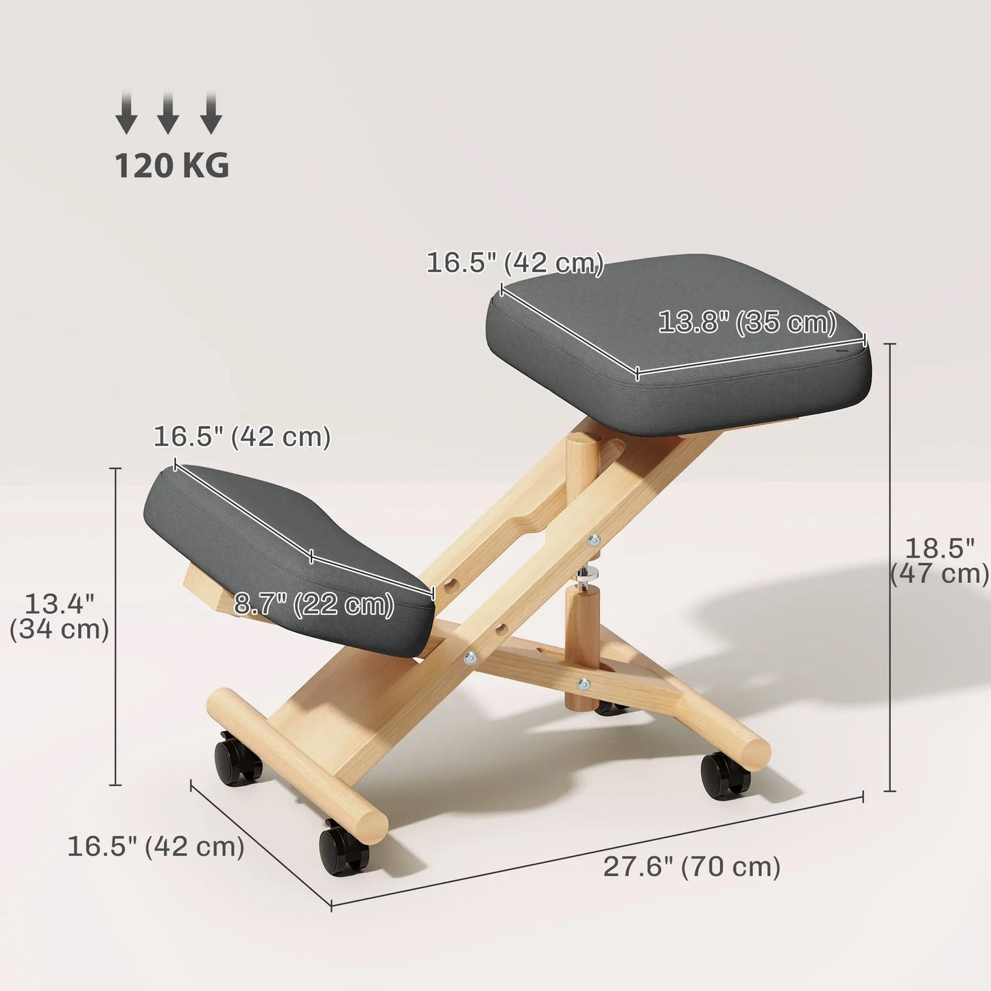 Ergonomic Kneeling Chair, Rubberwood Frame, Wheels, Dark Grey Office Chairs at Gallery Canada