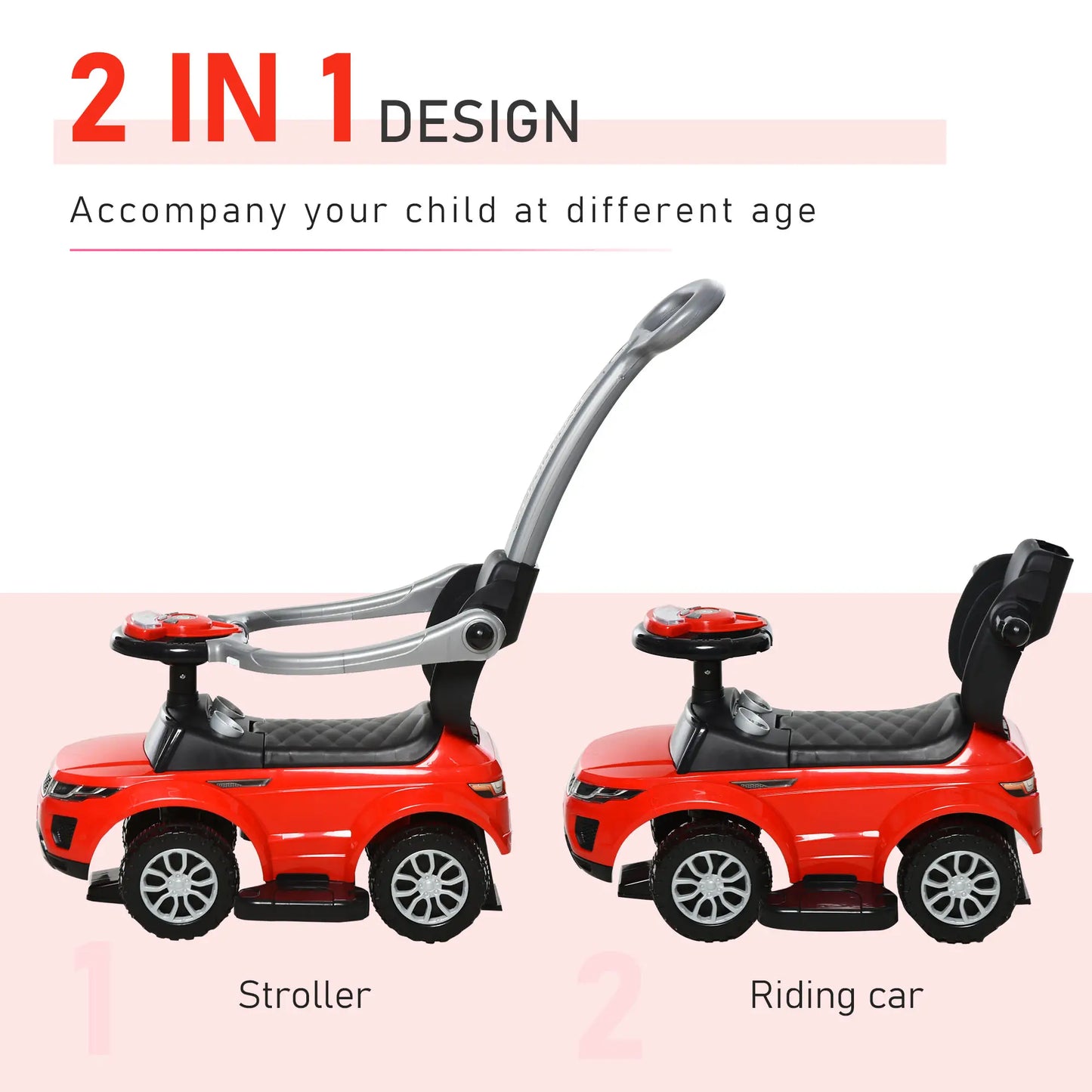 3 In 1 Ride On Push Car, Toddler Sliding Walking Car, Red Push Cars for Toddlers at Gallery Canada