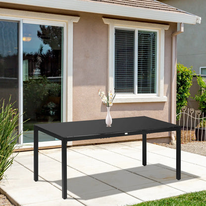 Rectangular Outdoor Dining Table For 8, Tempered Glass Top, Aluminum Frame, 70.9" x 31.5" x 28.3", Black Patio Dining Tables at Gallery Canada