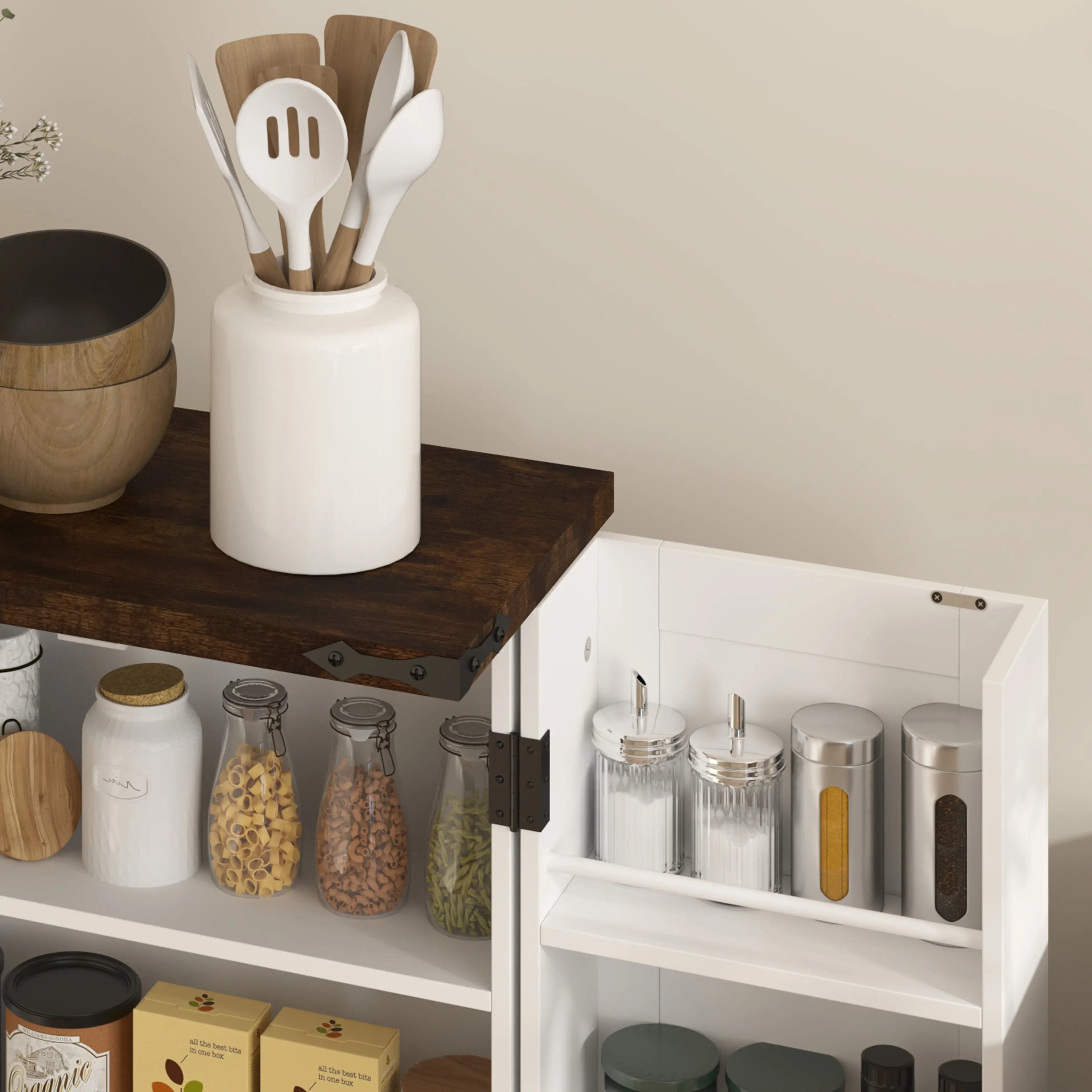 Farmhouse Kitchen Pantry Cabinet, Adjustable Shelves, White Kitchen Pantry Cabinets at Gallery Canada