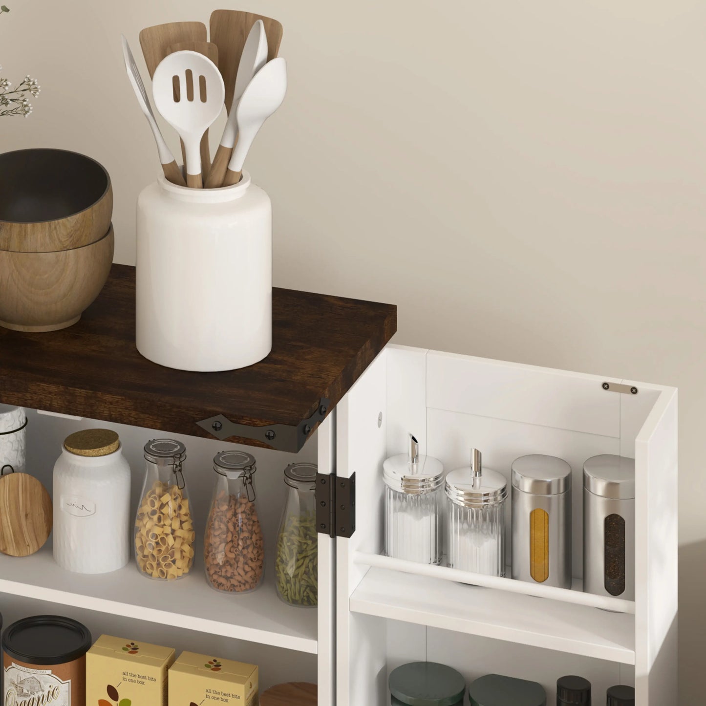 Farmhouse Kitchen Pantry Cabinet, Adjustable Shelves, White Kitchen Pantry Cabinets at Gallery Canada