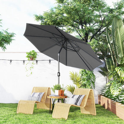 10' x 8' Round Market Umbrella, Crank Handle, Tilt, Grey Sun Umbrellas at Gallery Canada