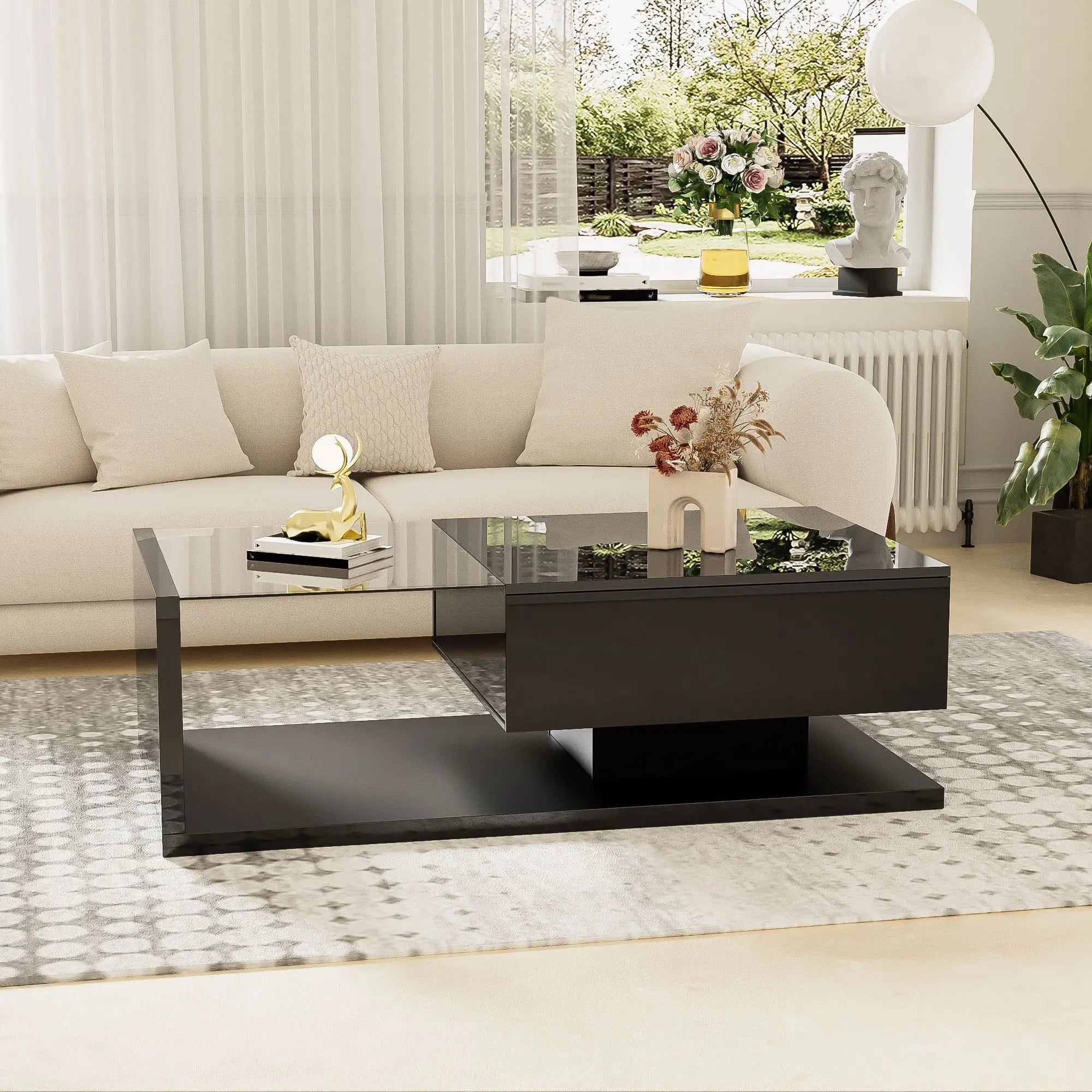 Coffee Table, Glass Top with LED, 41.5