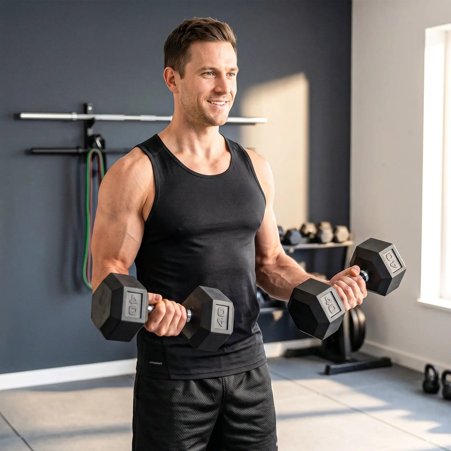 2x40 Lbs Rubber Hex Dumbbell, Weight Barbell for Gym, Black Dumbbells & Barbells at Gallery Canada