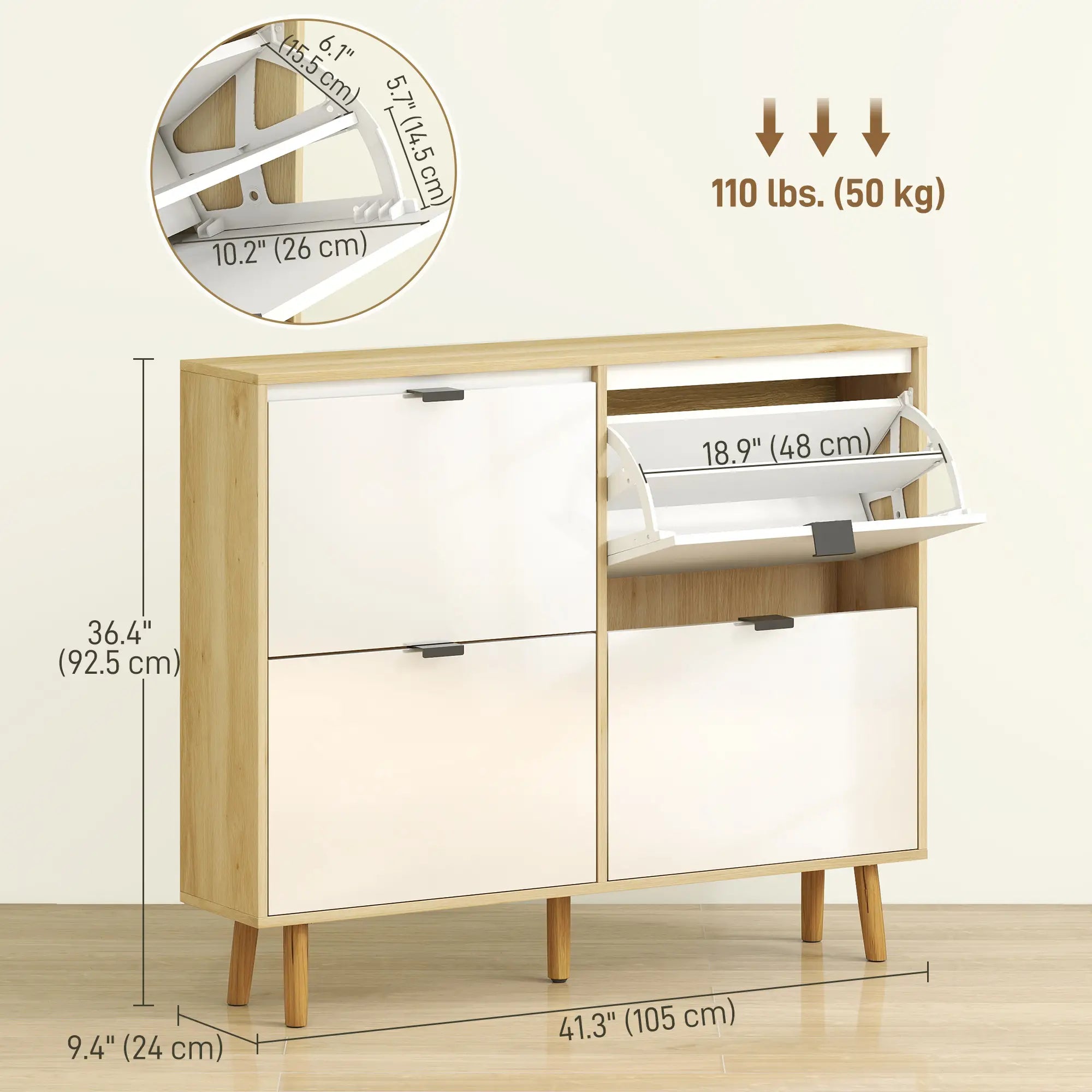 Narrow Shoe Cabinet, 4 Flip Drawers, Adjustable Shelves, Holds 20 Pairs, White Shoe Storage Cabinets & Racks at Gallery Canada