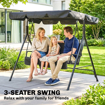 3-Seater Outdoor Porch Swing With Canopy, Black Patio Swings with Stand at Gallery Canada