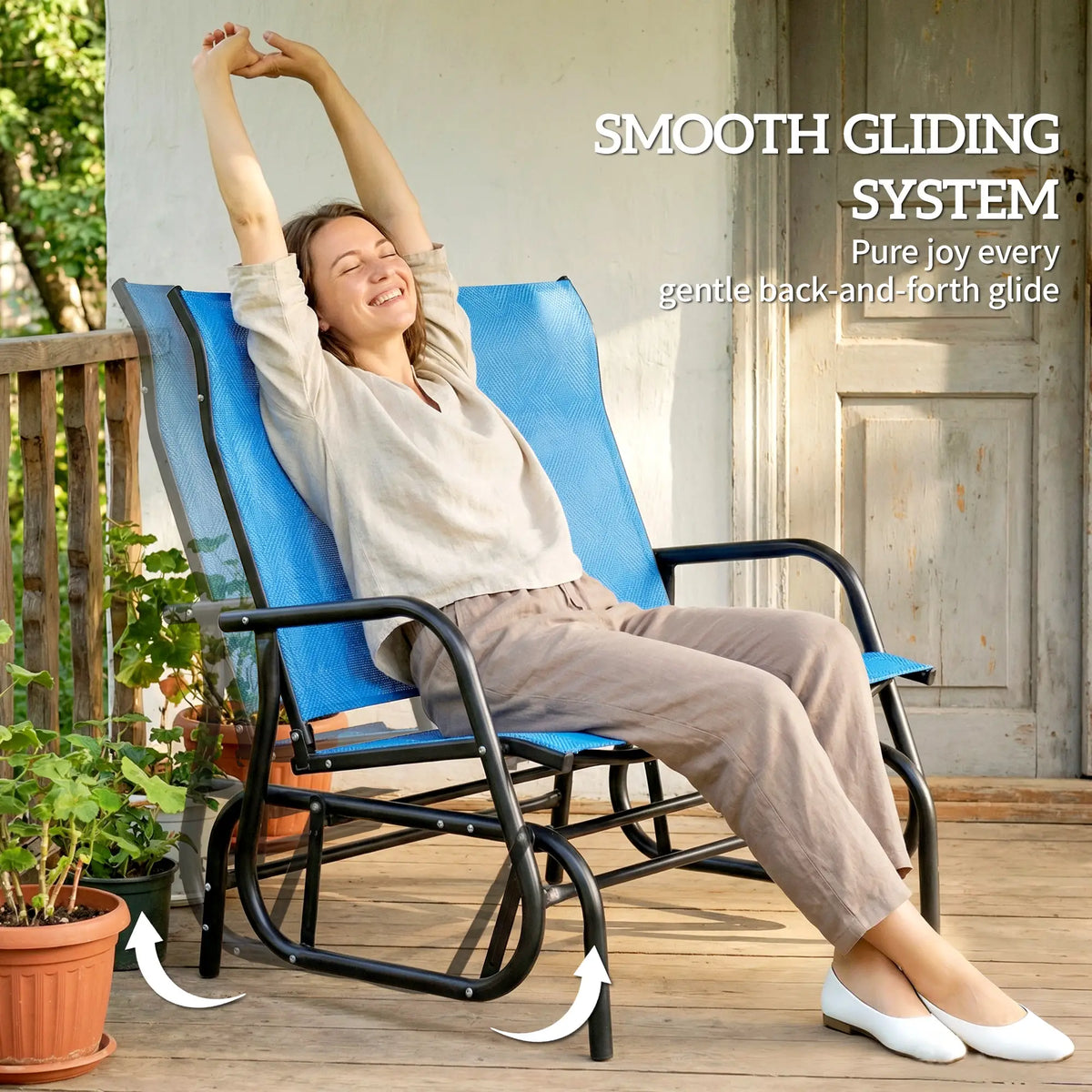 Outdoor Glider Bench, 2 Person Patio Glider, Blue Outdoor Gliders at Gallery Canada