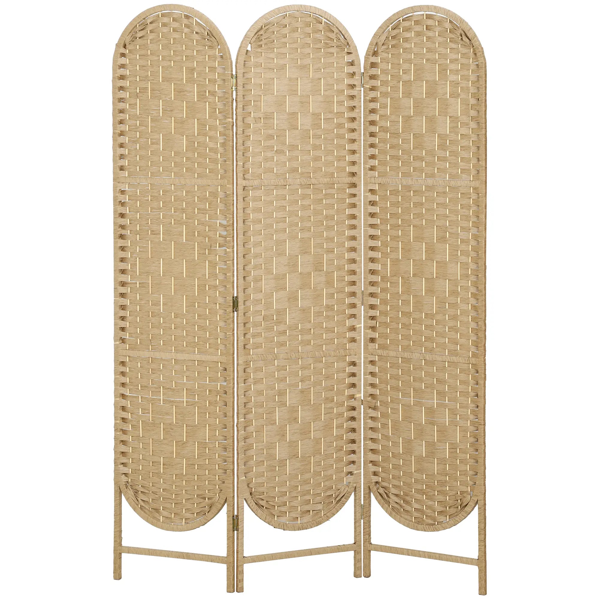 3 Panel Bohemian Privacy Screen, Arched Top Room Divider, Natural Wood Room Dividers Natural at Gallery Canada