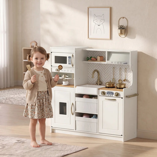 Kids Kitchen Playset With Coffee Machine, 3+, White Play Kitchen White, Gold, Grey at Gallery Canada