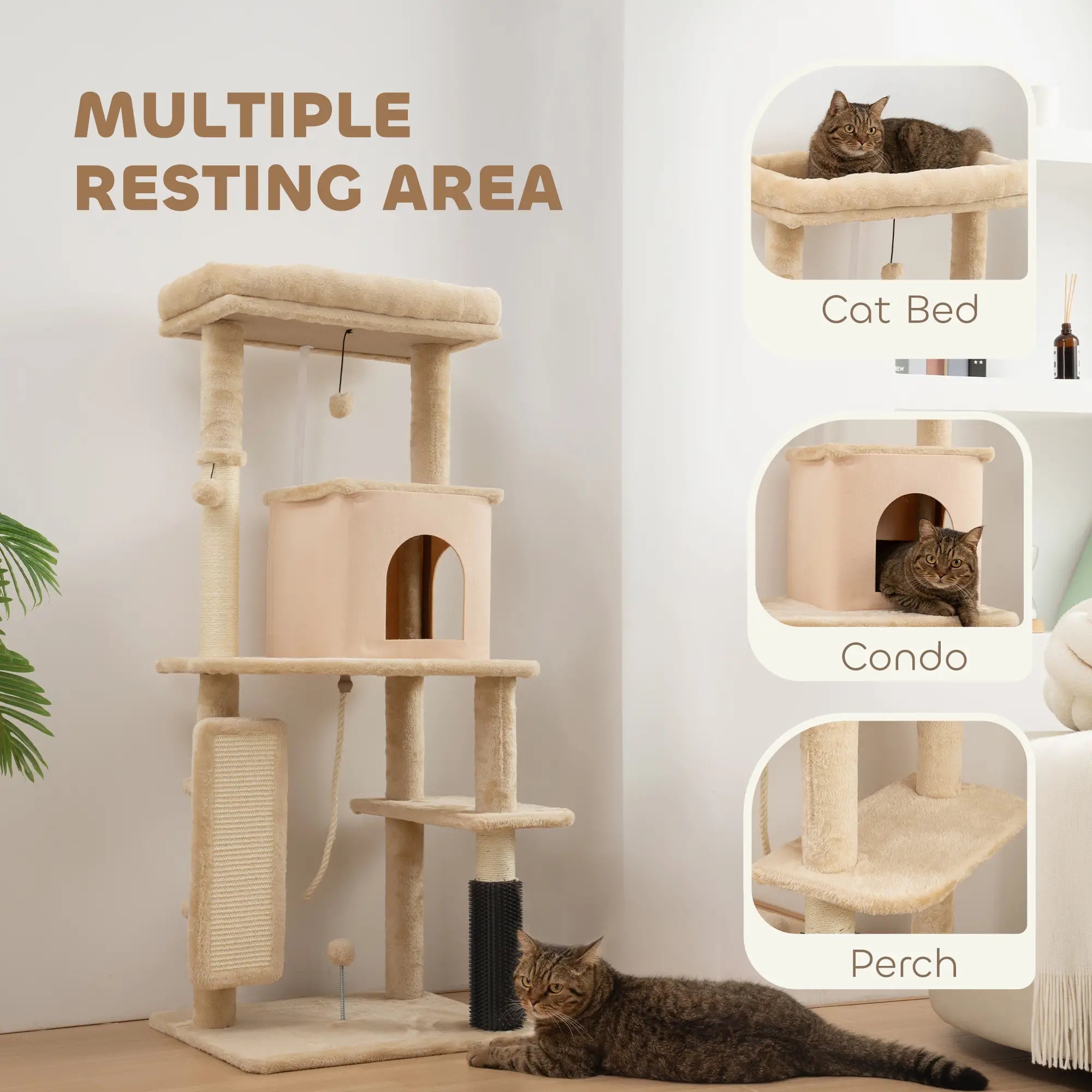 52 Inch Cat Tree with Scratching Posts, Bed, Condo, Grooming Brush Cat Towers at Gallery Canada