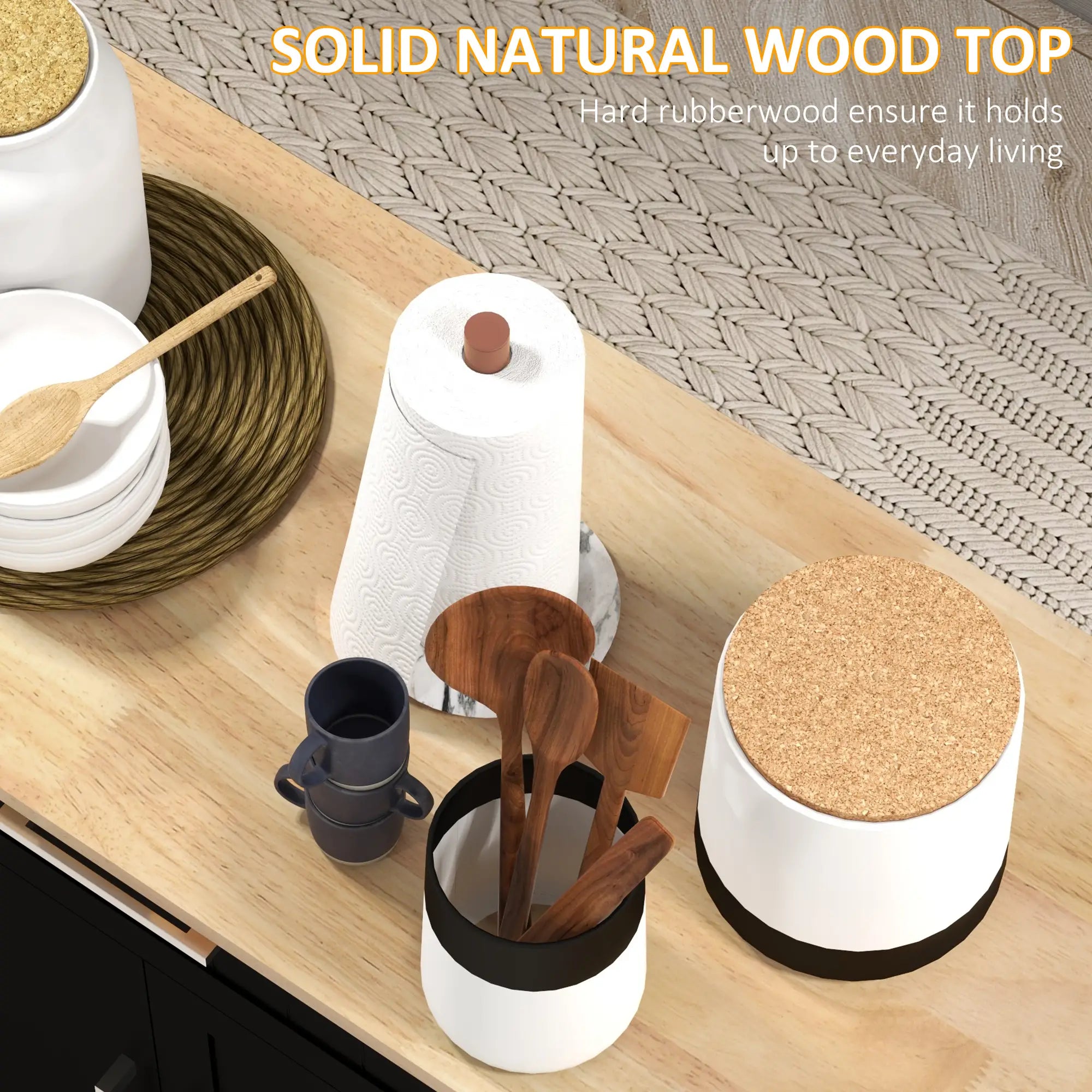 Modern Rolling Kitchen Island Cart, Natural Wood Top, Black Kitchen Islands & Kitchen Carts at Gallery Canada
