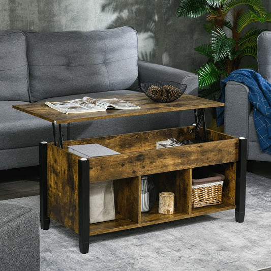 Lift Top Coffee Table, Hidden Storage, 3 Shelves, Rustic Brown Coffee Tables Rustic Brown at Gallery Canada