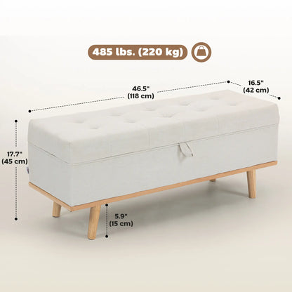 Storage Ottoman Bench with Lift-Up Lid, Wood Legs, Cream White Storage Ottomans & Benches at Gallery Canada