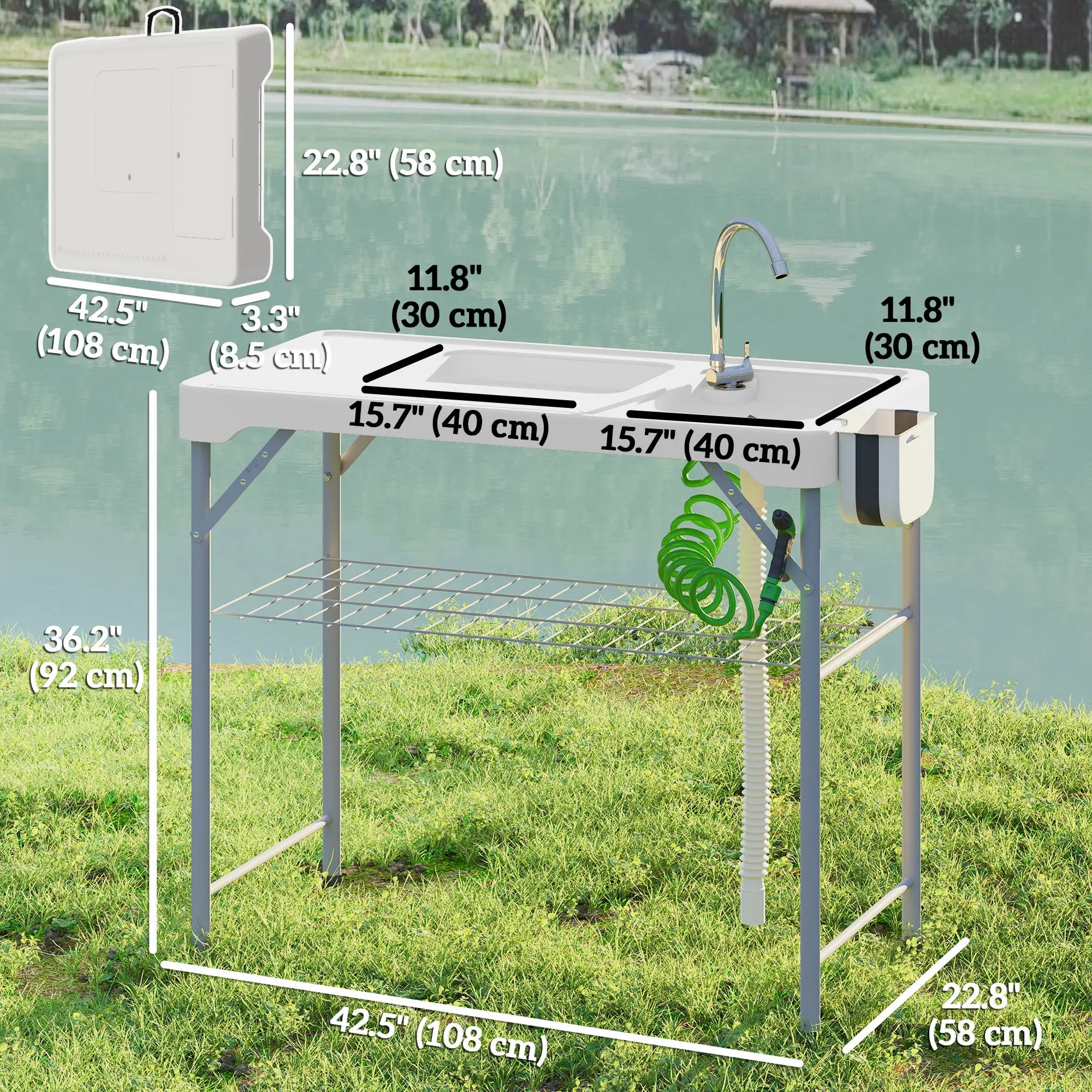 Folding Fish Cleaning Table with Sinks, Outdoor Sink Station, White Picnic Tables & Camping Chairs at Gallery Canada