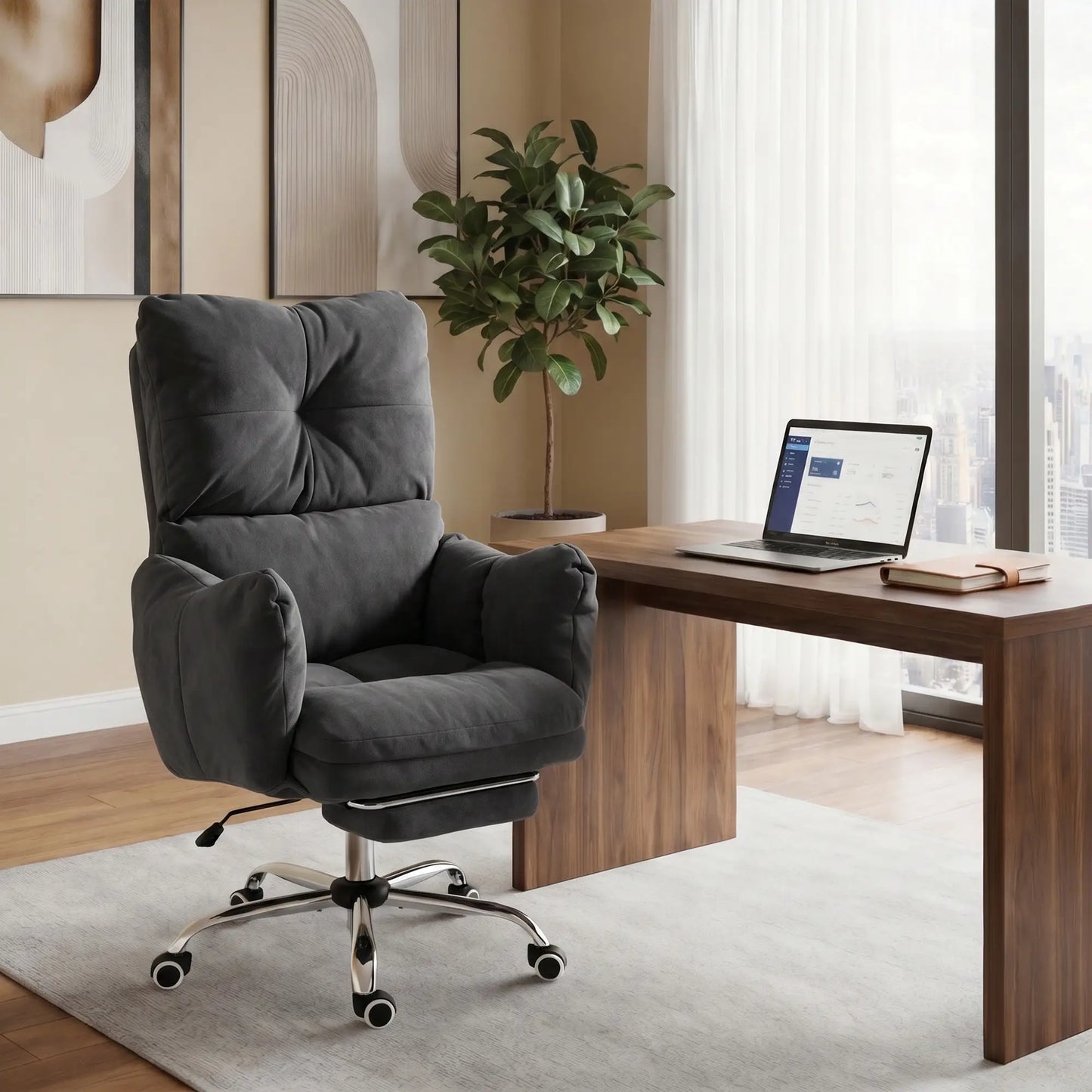 Ergonomic Reclining Office Chair W/ Foot Rest, Dark Grey Task Chairs at Gallery Canada