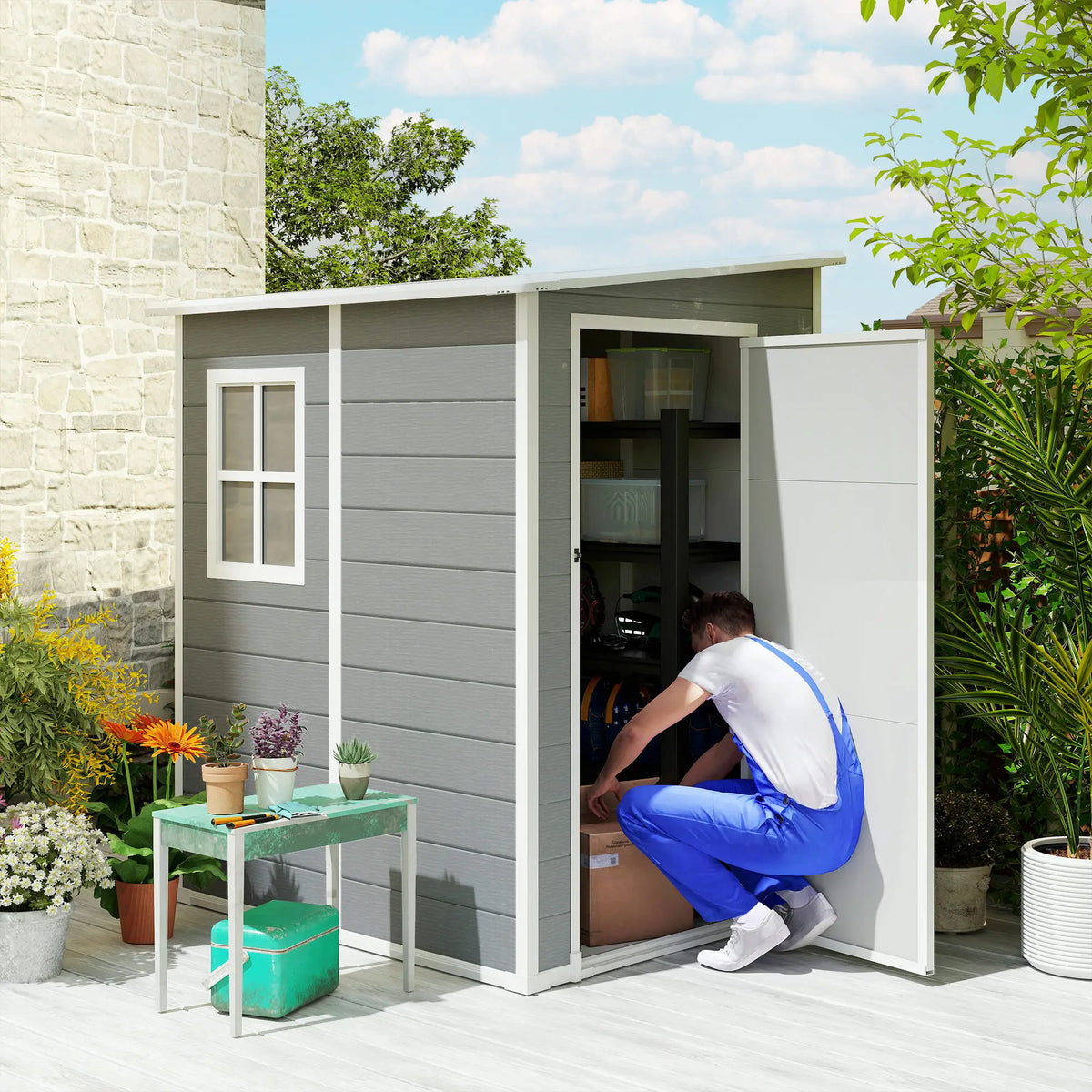 4'x5' Garden Tool Storage Shed, Lean to, Window, Vent, Plastic Roof, Grey Sheds at Gallery Canada