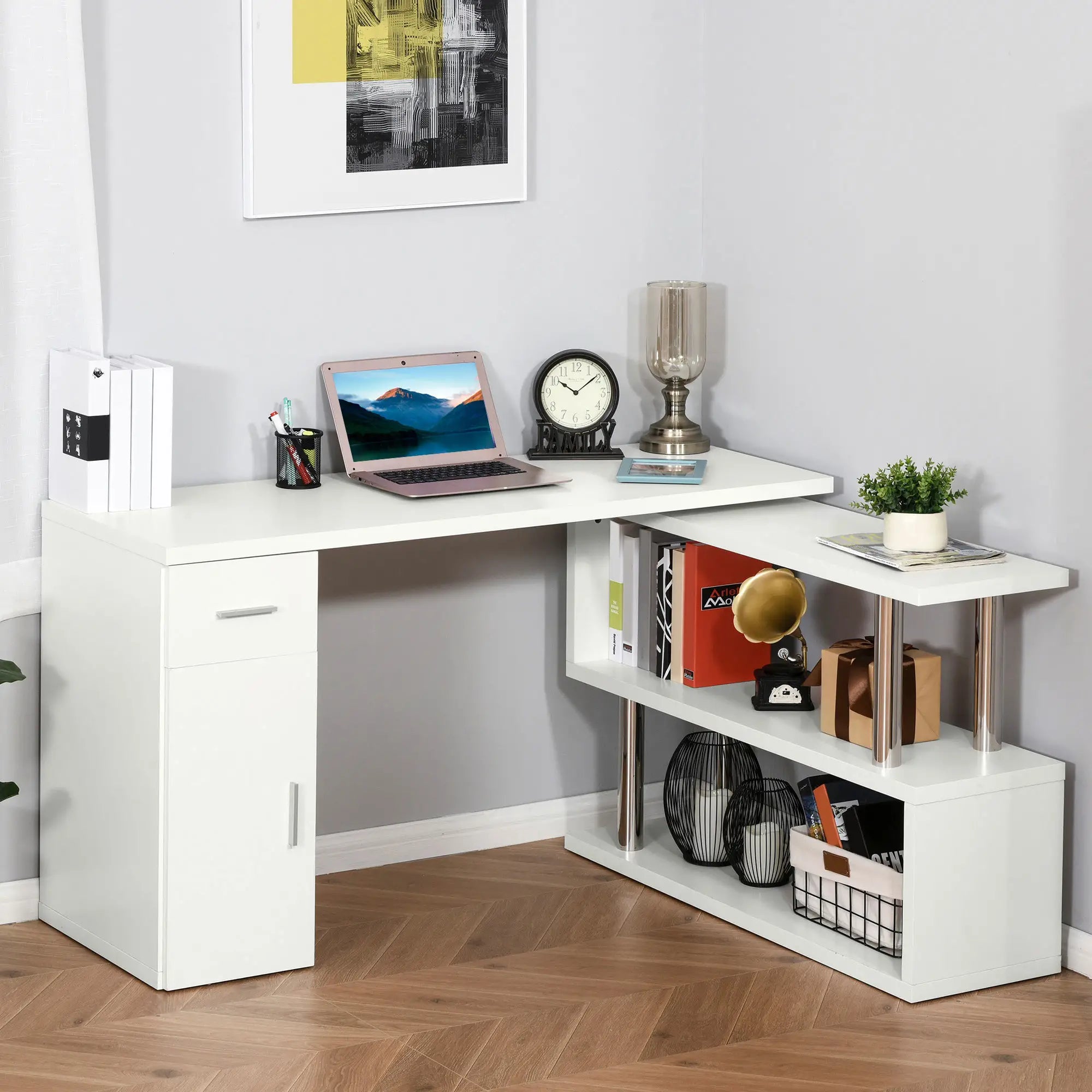 L-Shaped Rotating Computer Desk, White Writing Desks at Gallery Canada