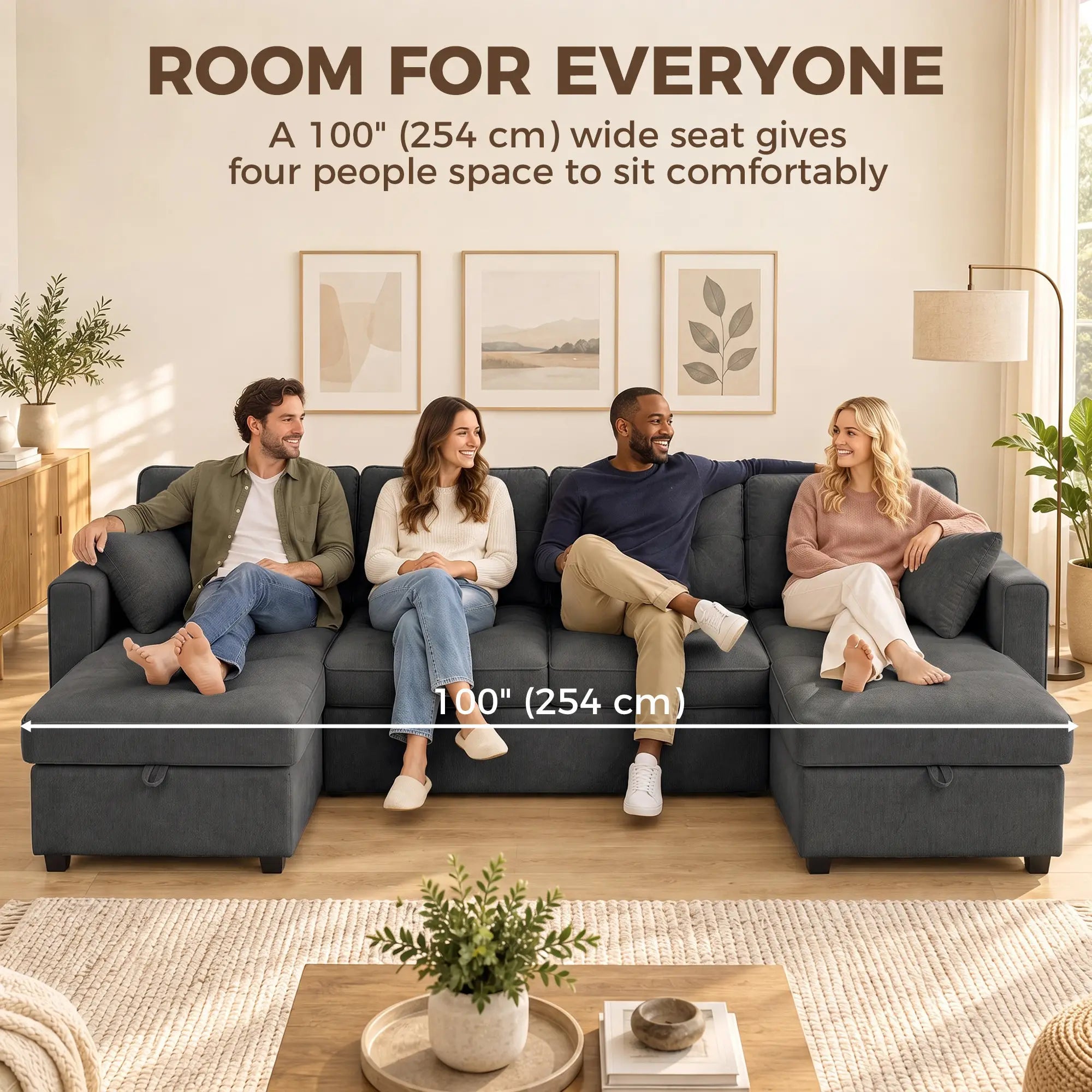 U Shaped Sectional Sofa Bed, 113