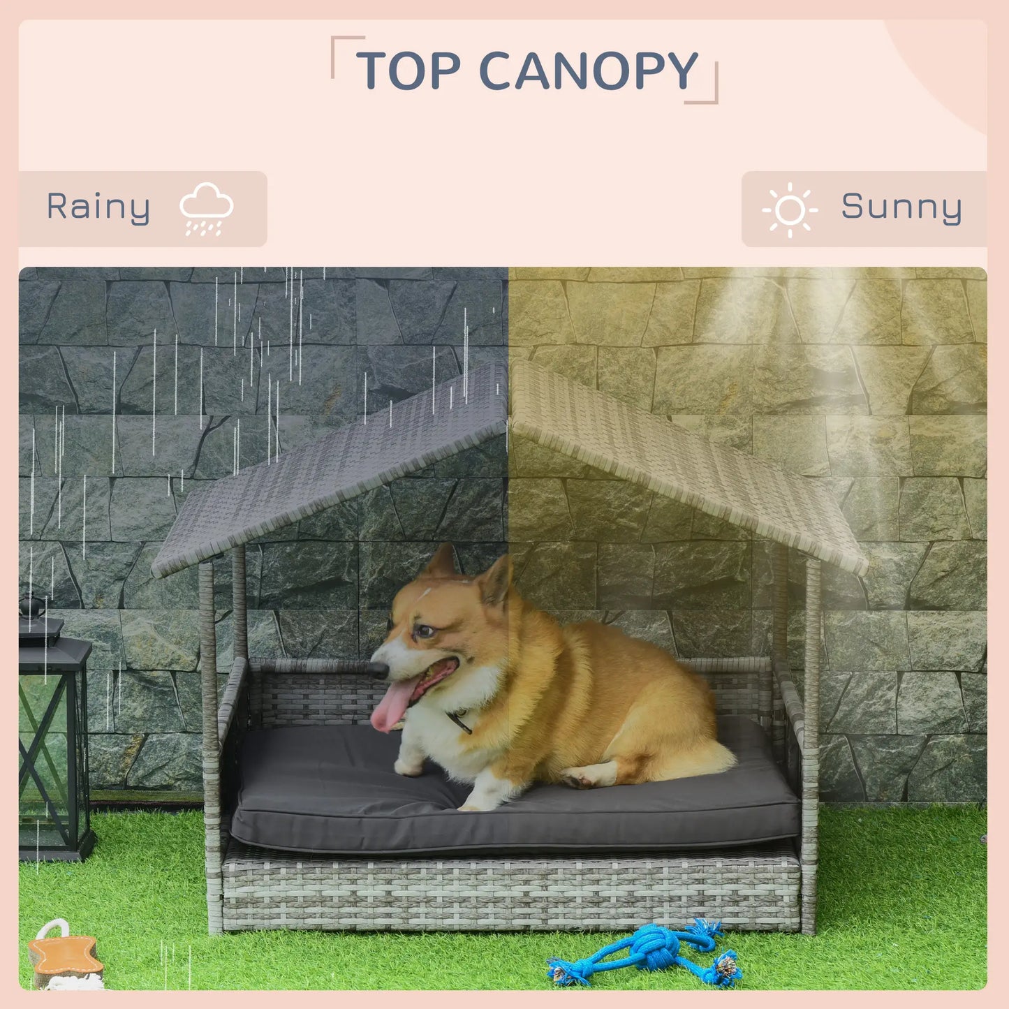 Wicker Pet House Dog Bed for Indoor/Outdoor Rattan Furniture with Cushion Houses, Kennels & Pens at Gallery Canada