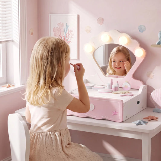 Kids Vanity Set with Lights, Mirror & Drawer, Girls 3-6, Pink Toy Vanity Pink, White at Gallery Canada