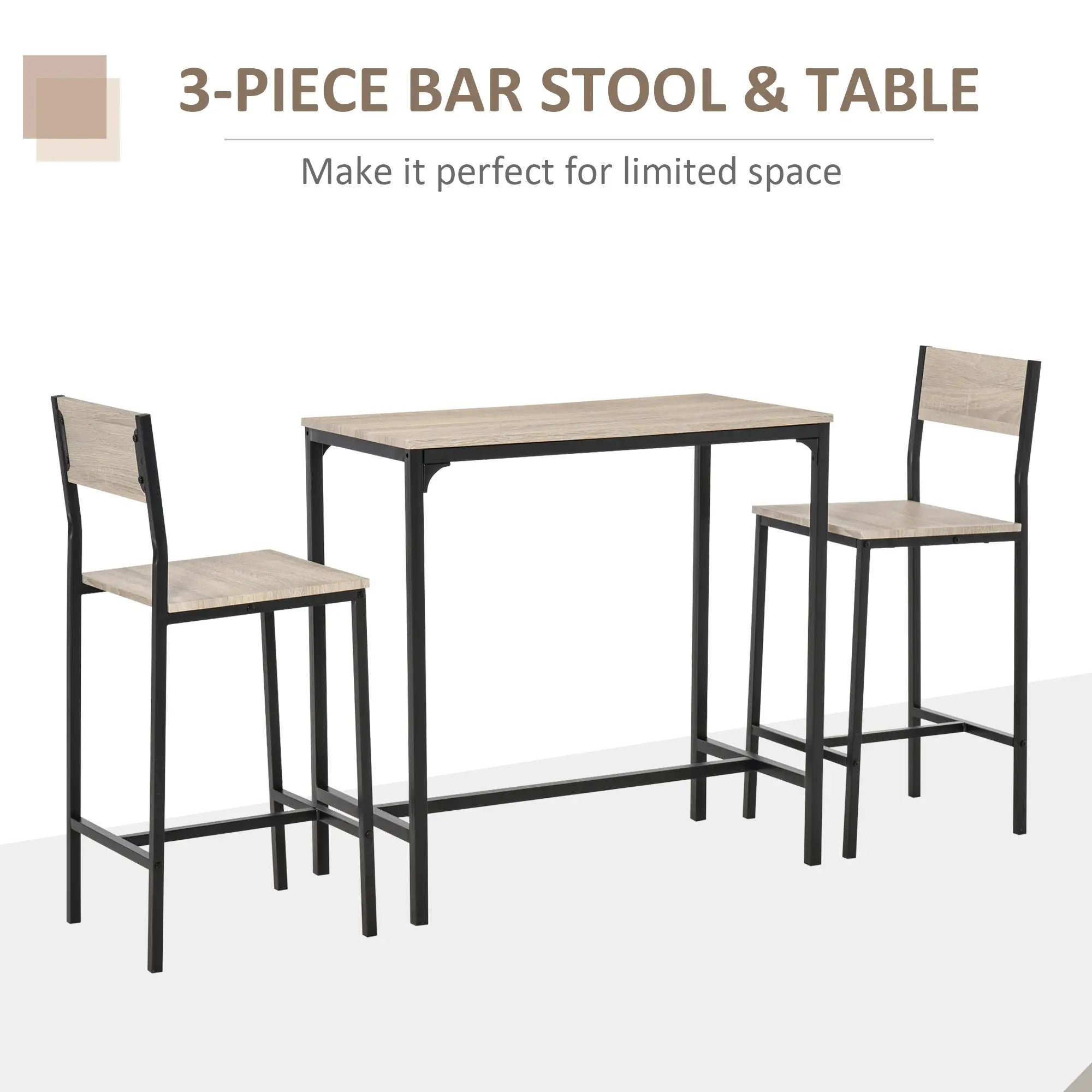 Industrial Bar Table Set, 3 Piece, 2 High Back Stools, Dining Set Bar Sets at Gallery Canada