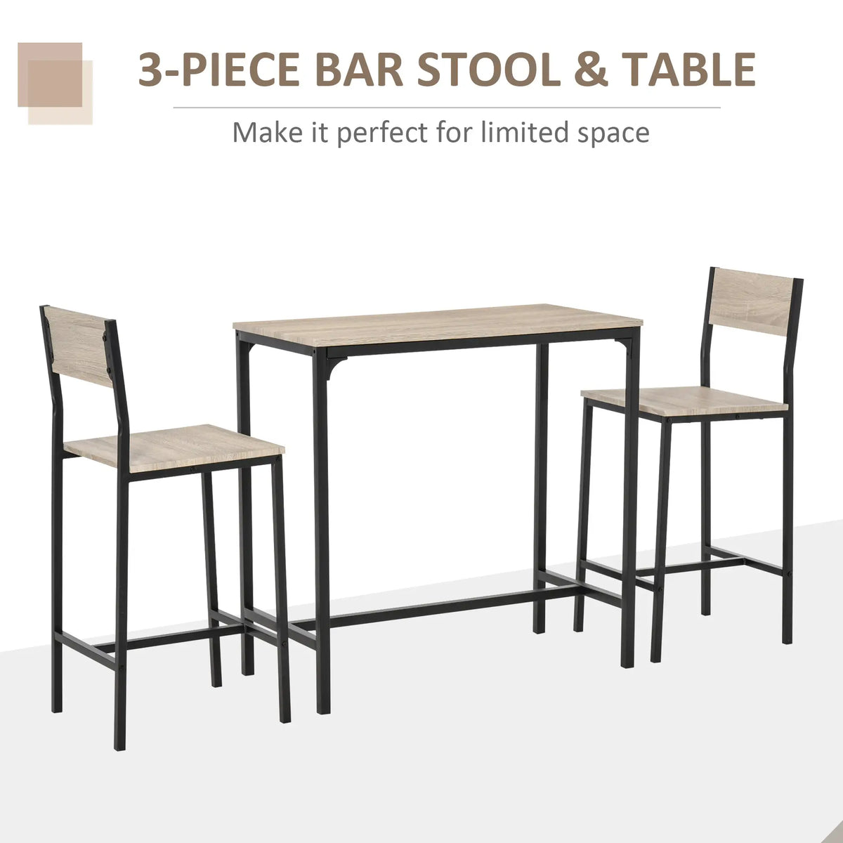 Industrial Bar Table Set, 3 Piece, 2 High Back Stools, Dining Set Bar Sets at Gallery Canada