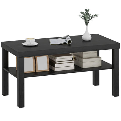2 Tier Coffee Table, Rectangular Center Table with Storage Shelf, Black Coffee Tables Black at Gallery Canada