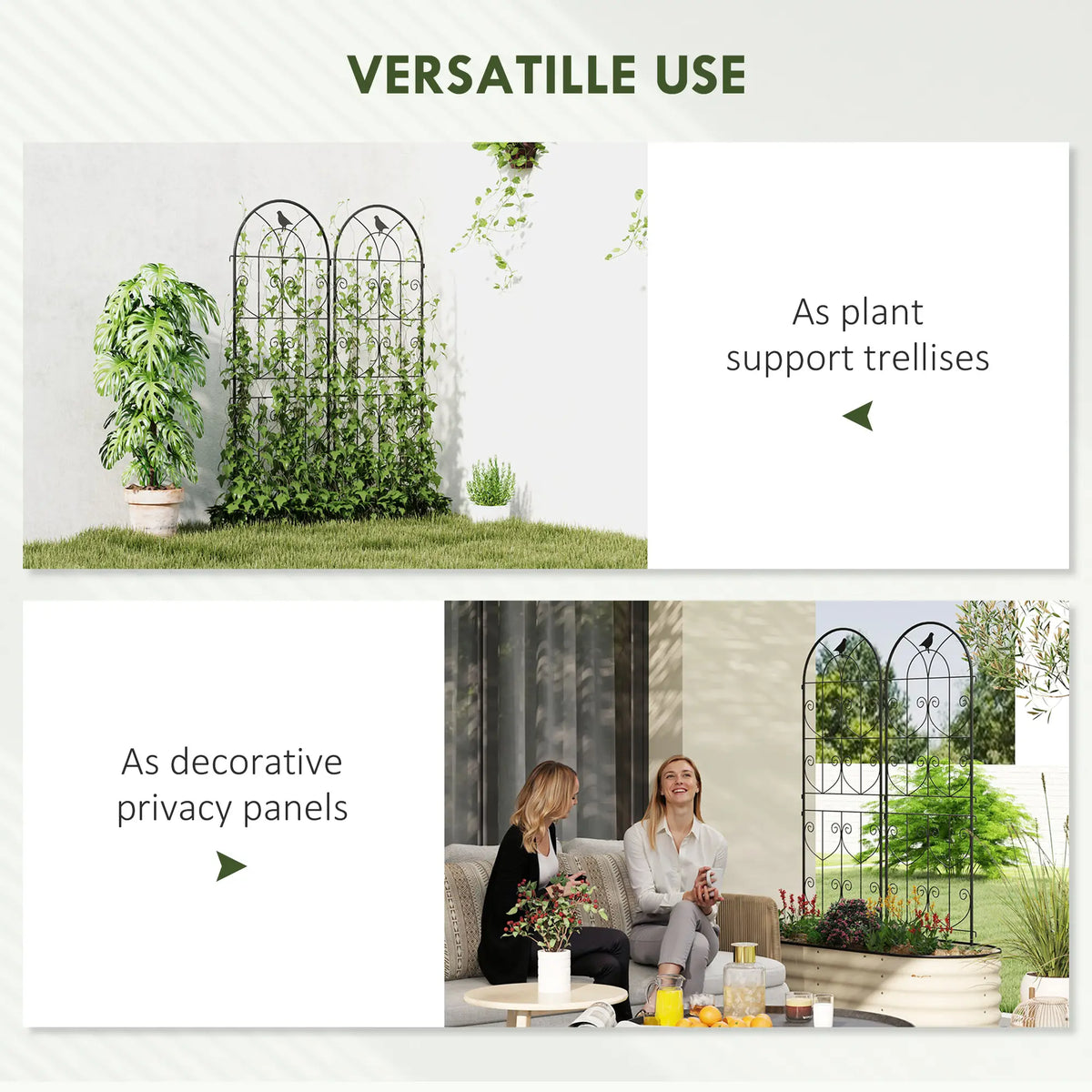 Metal Garden Trellis Set, Bird Design, 150 x 50 cm, Black Plant Stands at Gallery Canada