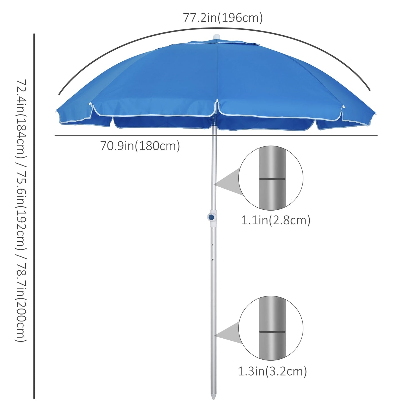 6.4ft Beach Umbrella, Aluminum Pole, Adjustable Tilt, Carry Bag, Blue Beach Umbrellas at Gallery Canada