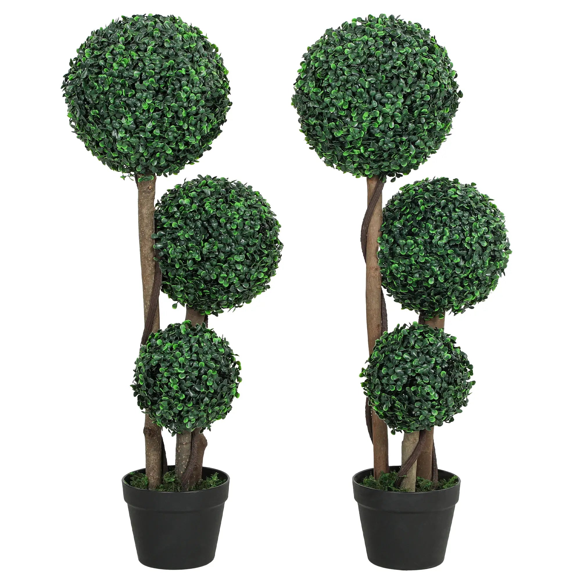 35 Inch Artificial Boxwood Topiary Tree Set of 2, Indoor Outdoor, Green Artificial Trees Green at Gallery Canada