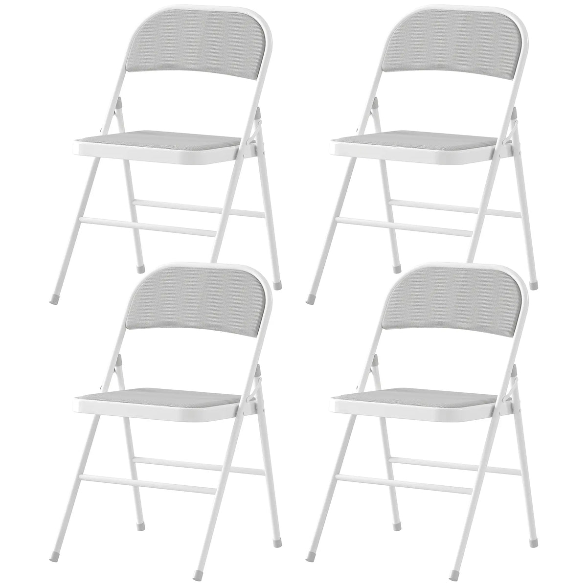 Set of 4 Metal Foldable Chairs, Corduroy Padded, White Dining Chairs at Gallery Canada