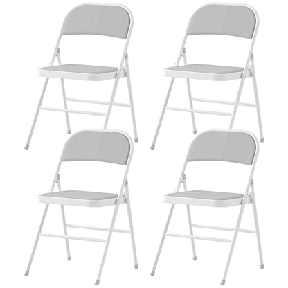 Set of 4 Metal Foldable Chairs, Corduroy Padded, White Dining Chairs at Gallery Canada