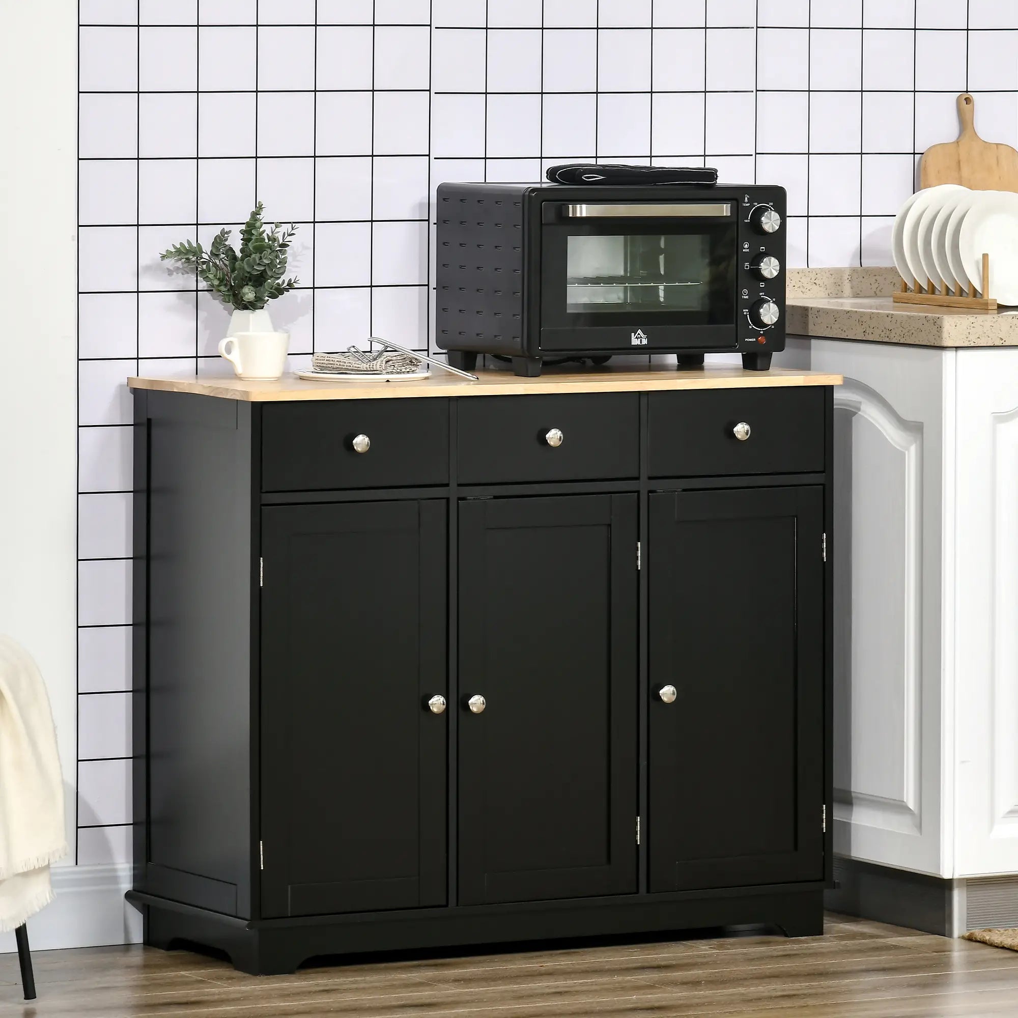 Modern Sideboard, Storage Cabinet with Drawers, Adjustable Shelves, Black Bar Cabinets at Gallery Canada
