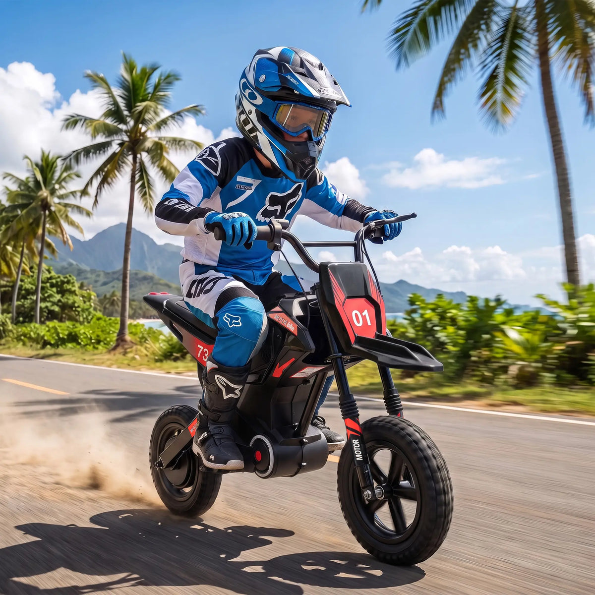 24V Kids Electric Motorcycle, Black, 12" Rubber Tires, Black Electric Motorcycles at Gallery Canada