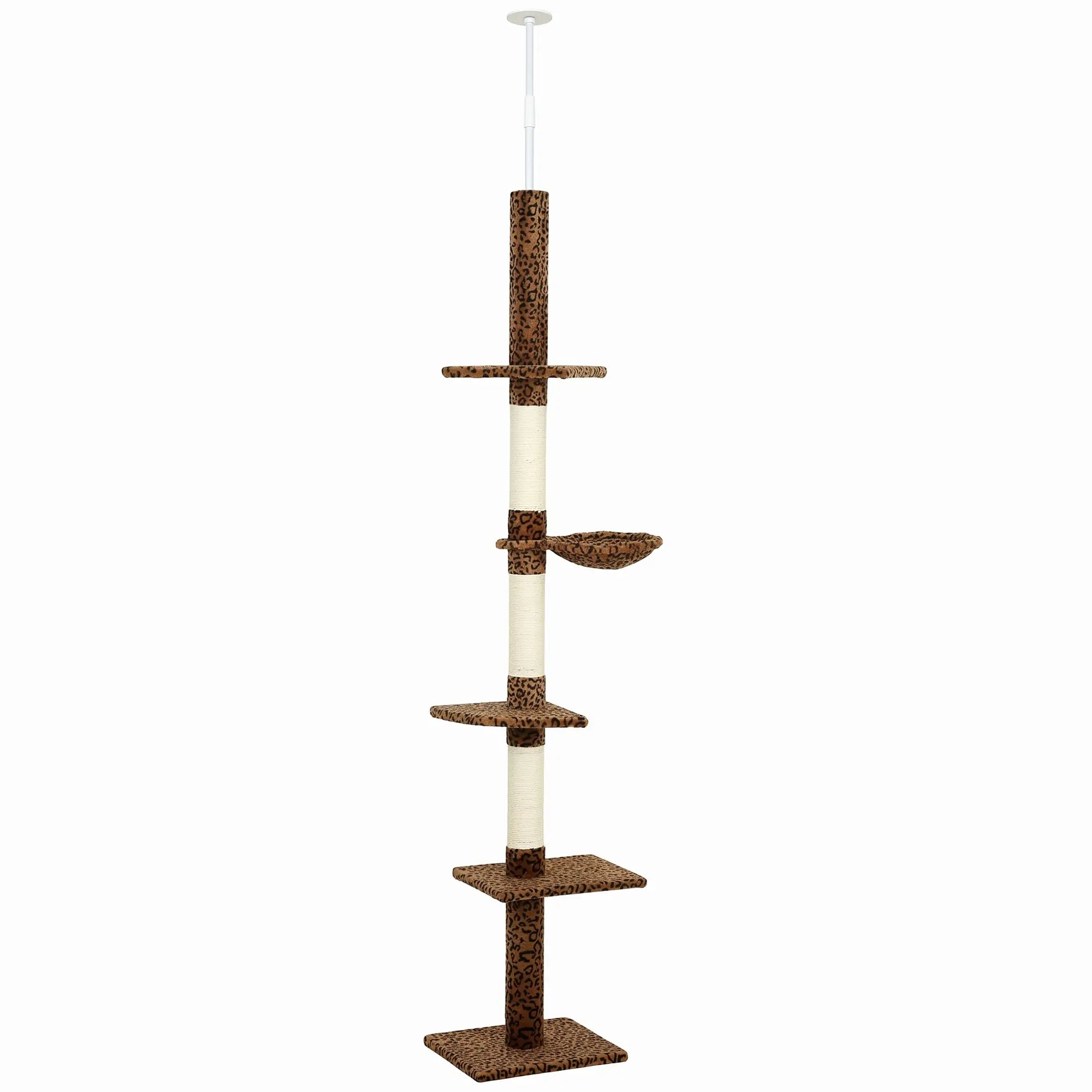 8.5ft Cat Tree 5-Tier Kitty Activity Center With Scratching Post, Leopard Print Floor to Ceiling Cat Trees Leopard Print at Gallery Canada