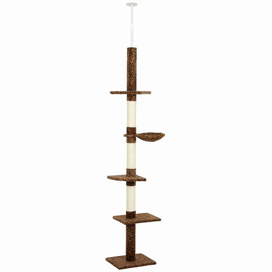 8.5ft Cat Tree 5-Tier Kitty Activity Center With Scratching Post, Leopard Print Floor to Ceiling Cat Trees Leopard Print at Gallery Canada