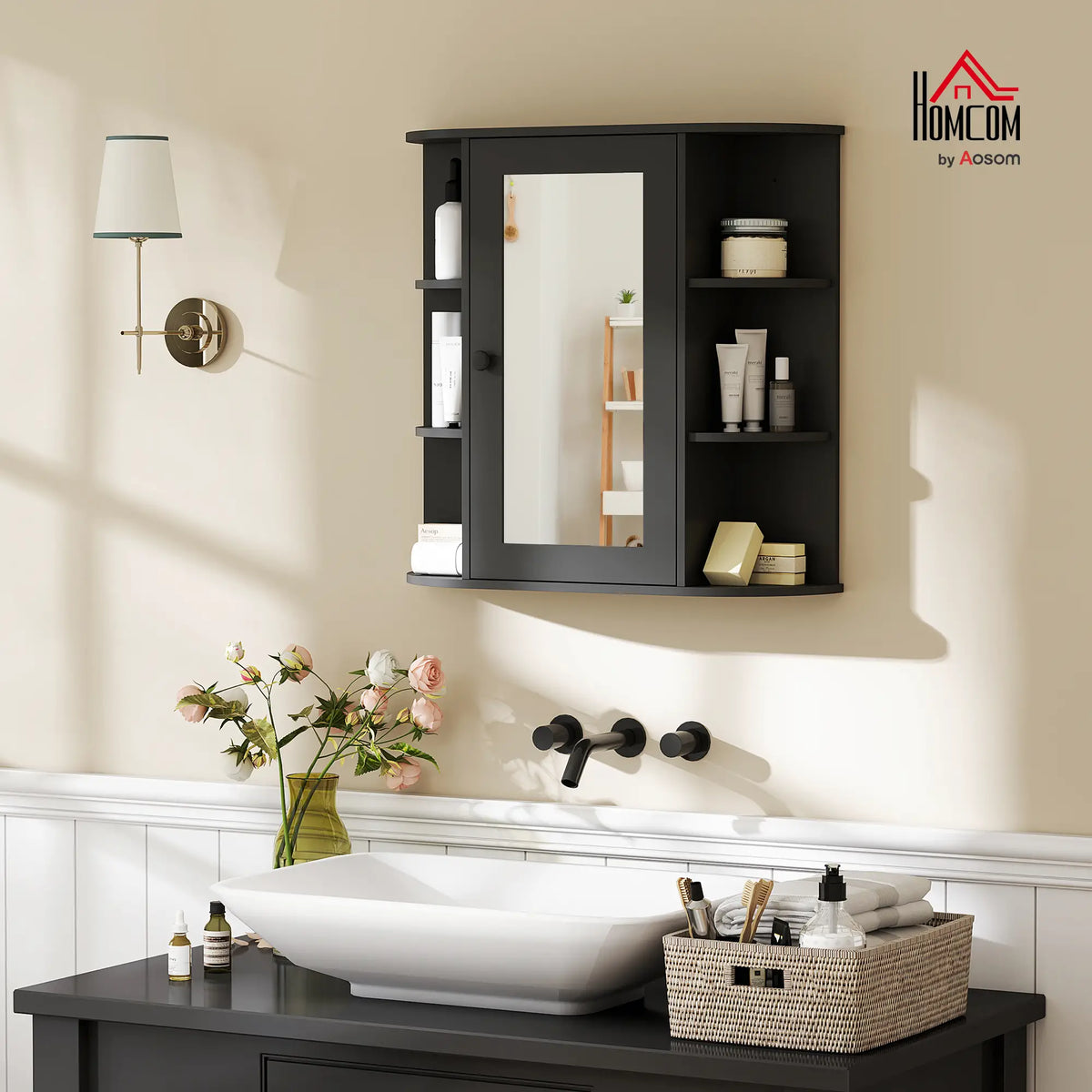 Mirrored Bathroom Wall Cabinet, Wall Mounted, With Door & Shelves, Black Mirror Medicine Cabinets at Gallery Canada