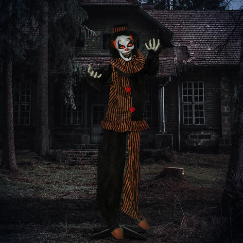 5.6' Life Size Clown Halloween Decoration, Animatronic with Light Up Eyes