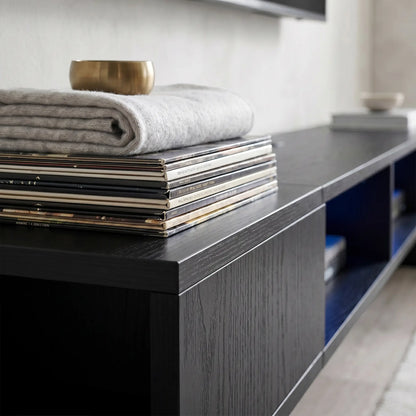TV Stand with RGB LED Lights, Entertainment Center with Open Shelves for 75 Inch TV, Black Wood Grain TV Stands at Gallery Canada