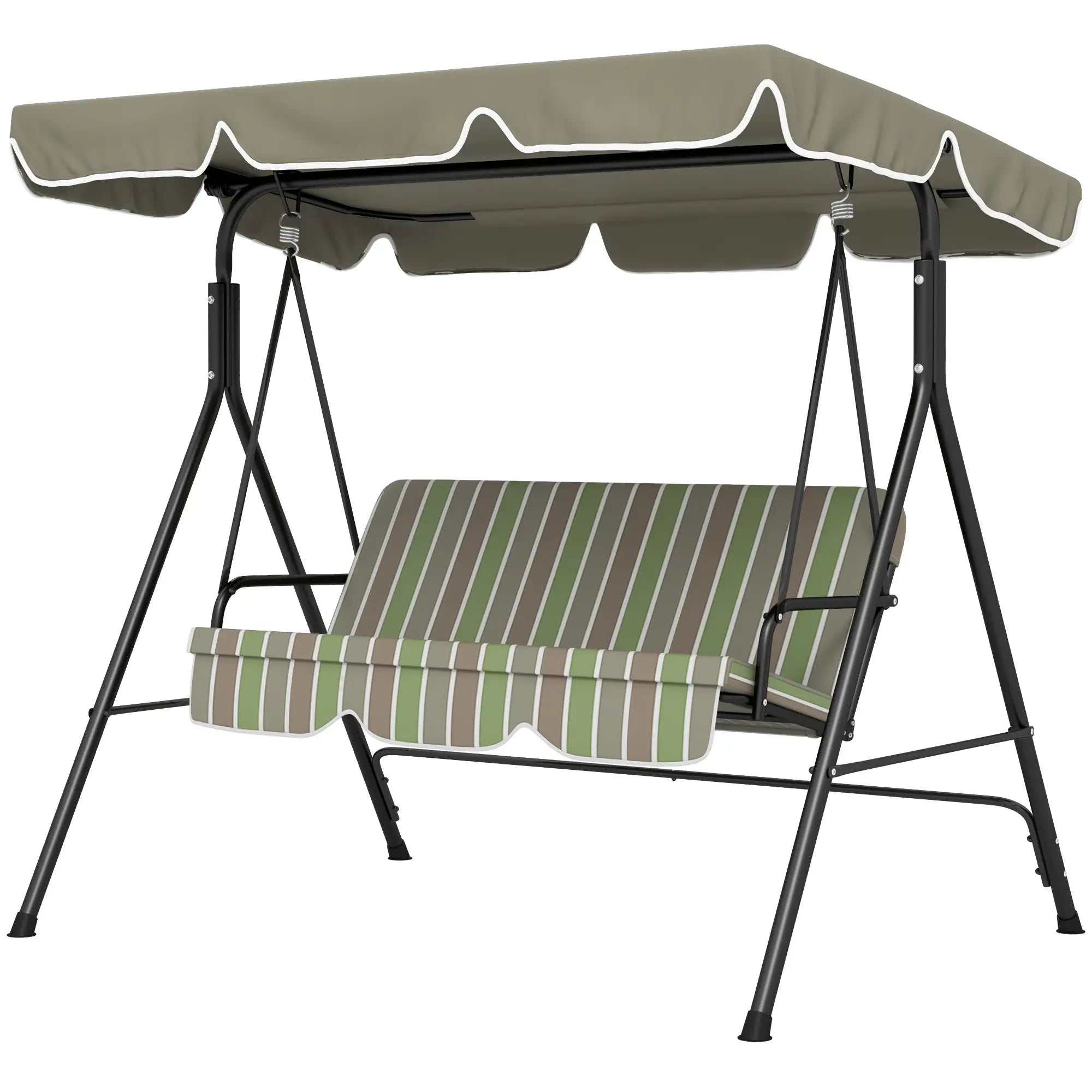 3-Seater Outdoor Porch Swing, Adjustable Canopy, Brown, Green Patio Swings with Stand Green and Brown at Gallery Canada