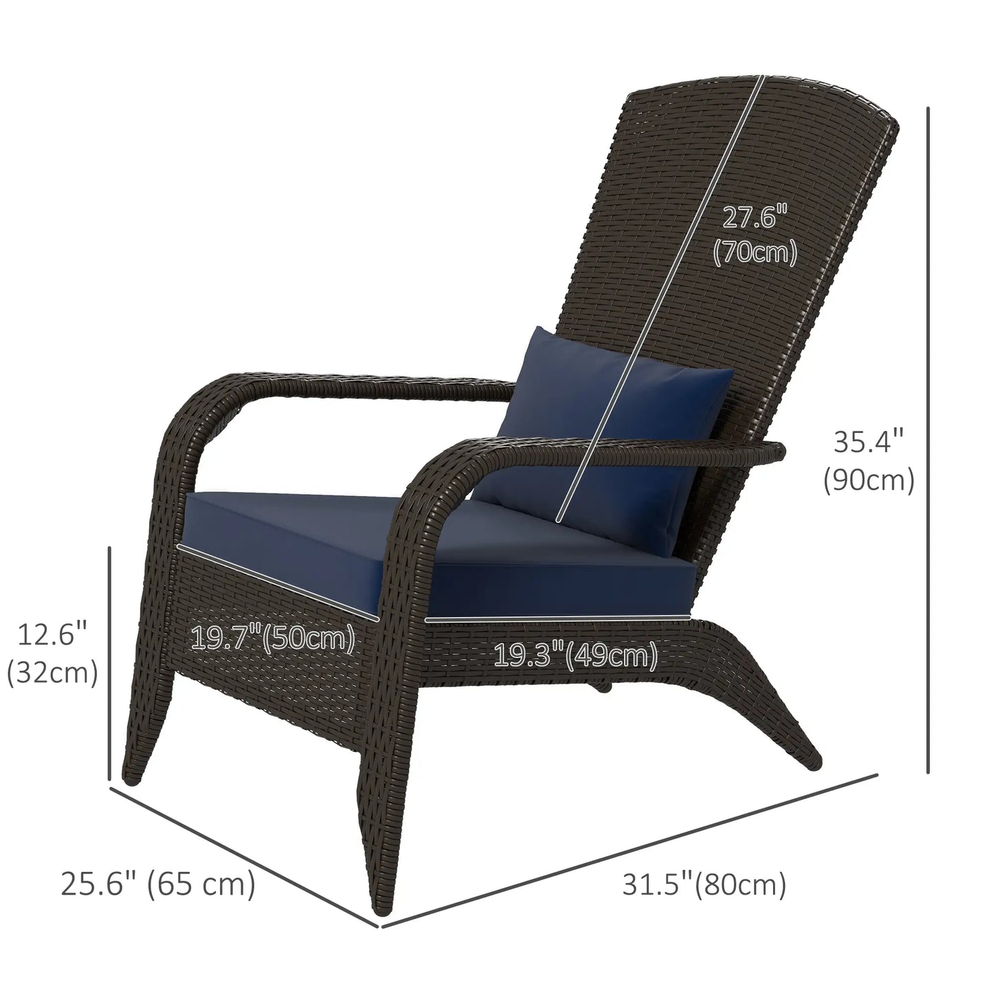Outdoor Wicker Adirondack Chair, Rattan Muskoka Chair with Cushions, Dark Blue Patio Chairs at Gallery Canada
