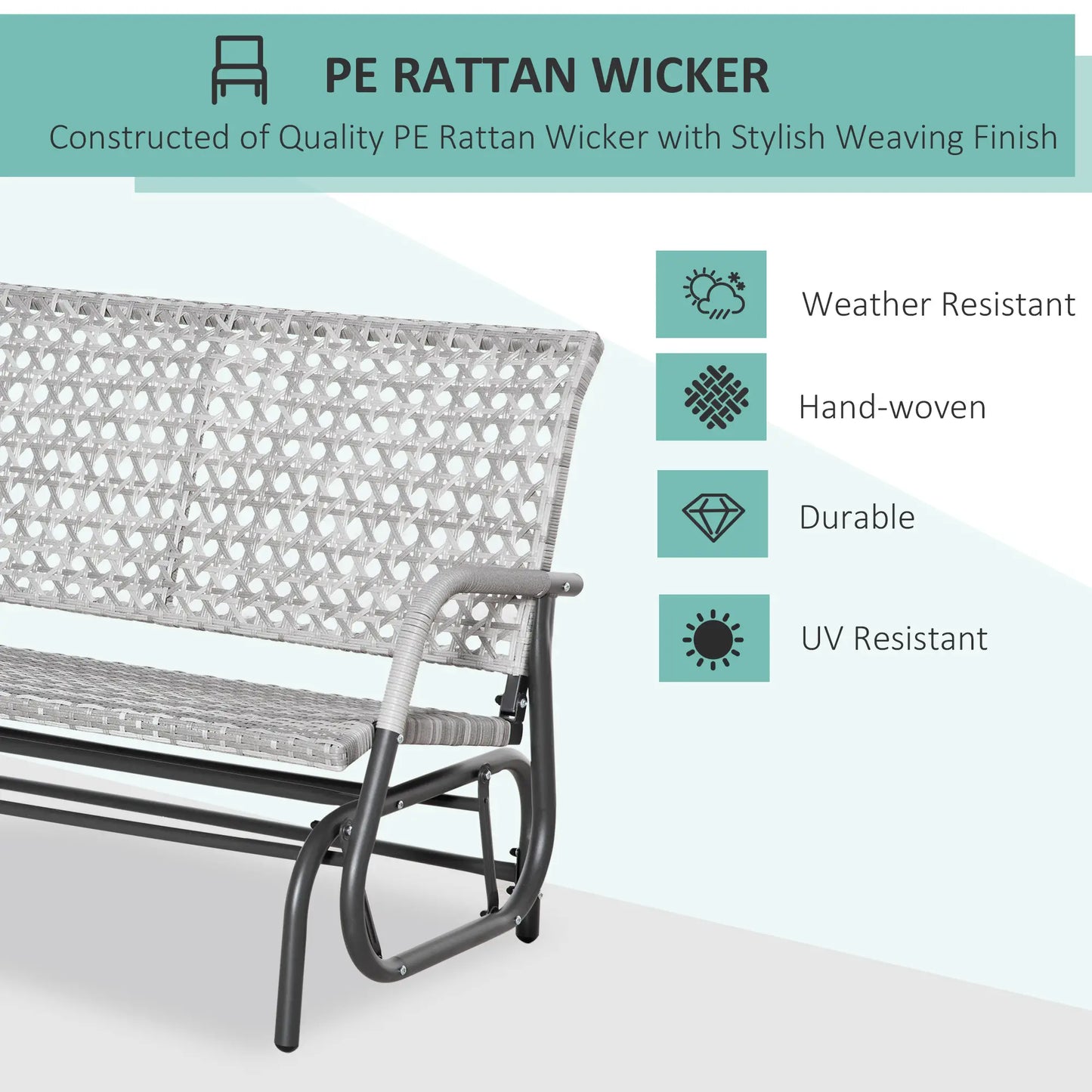 2 Seater Wicker Outdoor Glider Bench, Garden Loveseat, Mixed Grey Outdoor Gliders at Gallery Canada